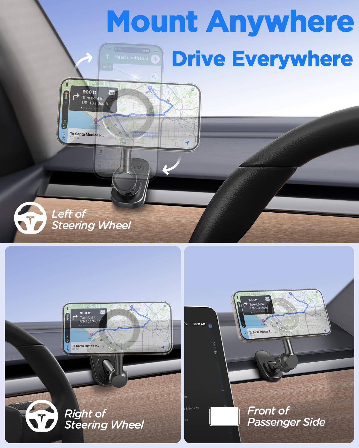 Lionora Tesla Phone Mount, Tesla Model 3 Y Accessories, Car Magnet Phone Mount, Mag-Safe Car Mount Fit for iPhone 16/15/14/13/12 & All Smartphones, Tesla Model 3 Y Accessories 2021 2022 - Image 2