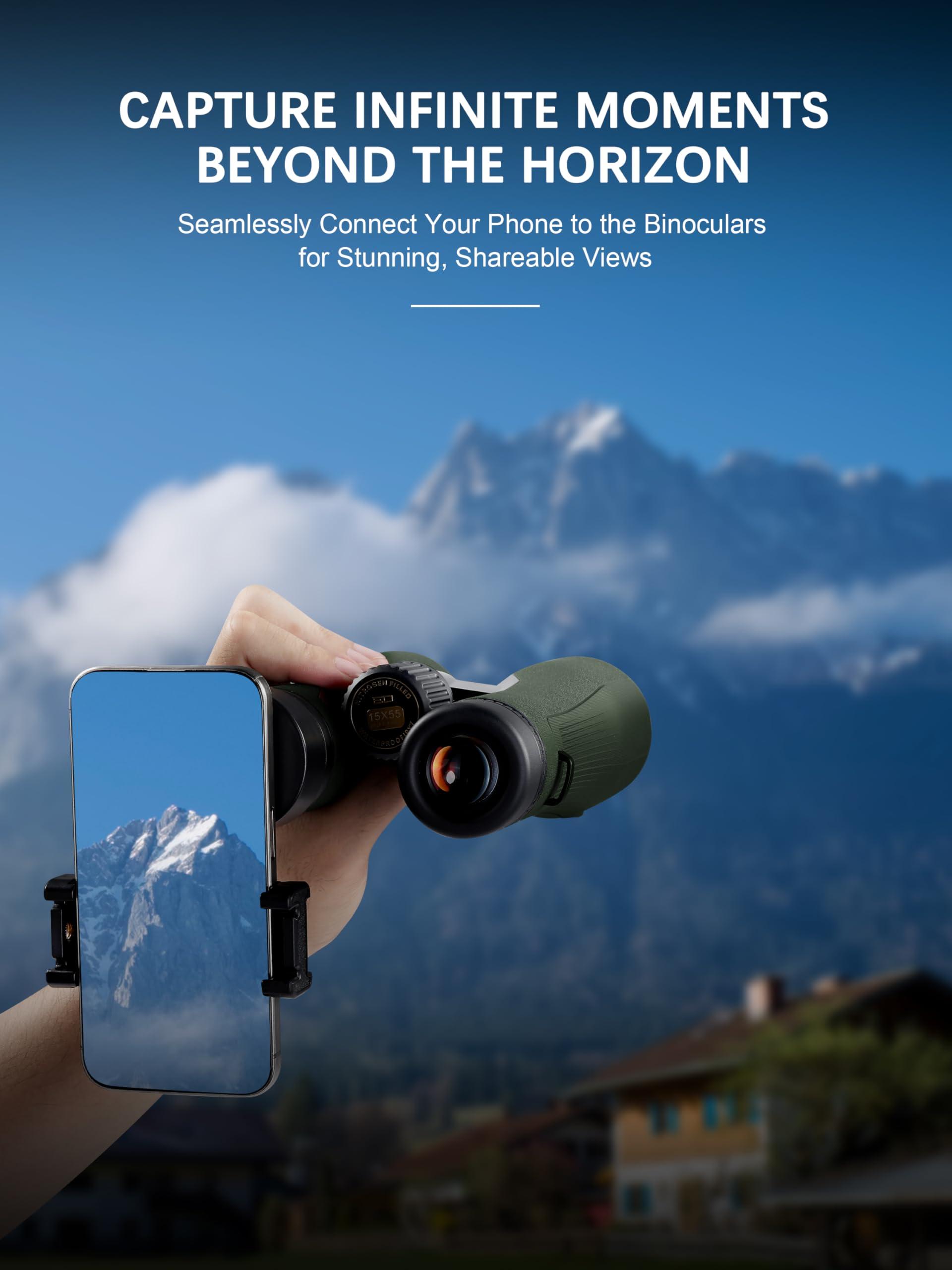 Star Cloud 15X55 UHD Lightweight Binoculars for Adults with Upgraded Phone Adapter, Large View IPX7 Waterproof Binoculars for Bird Watching, Hunting, Hiking, Stargazing (15X55) - Image 5