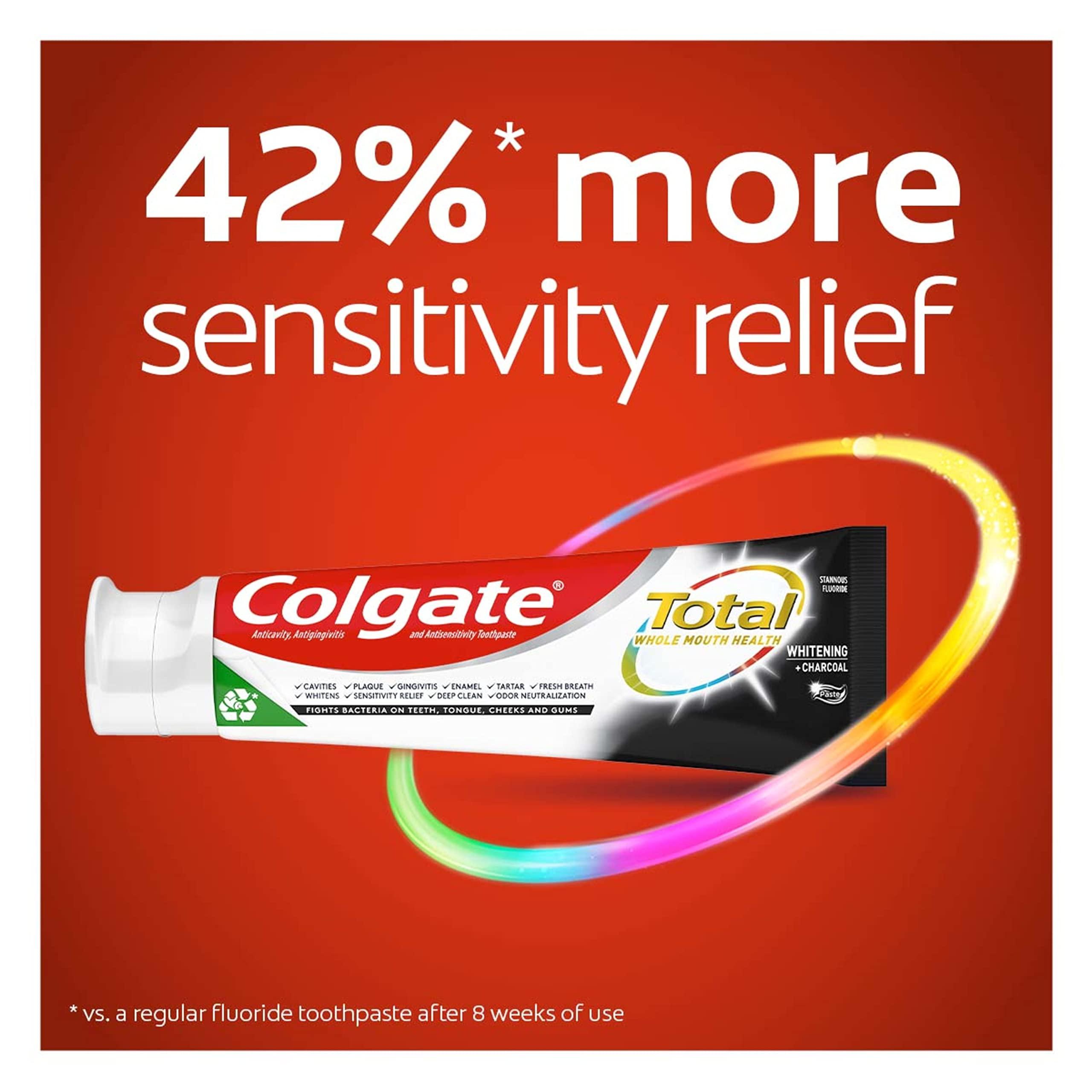 Colgate Total Whitening + Charcoal Toothpaste, 10 Benefits Including Sensitivity Relief and Teeth Whitening Toothpaste, 4.8 oz Tube, 2 Pack - Image 2