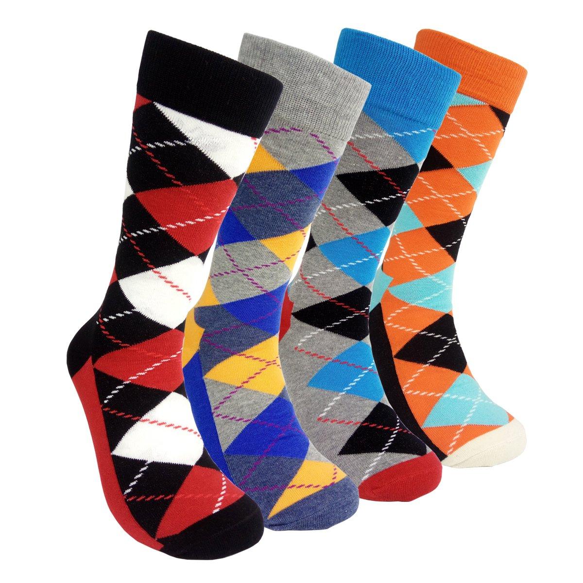 HSELL Funny Mens Colorful Dress Socks Crazy Design Argyle Striped Funky Pattern Cotton Socks for Men Gfits