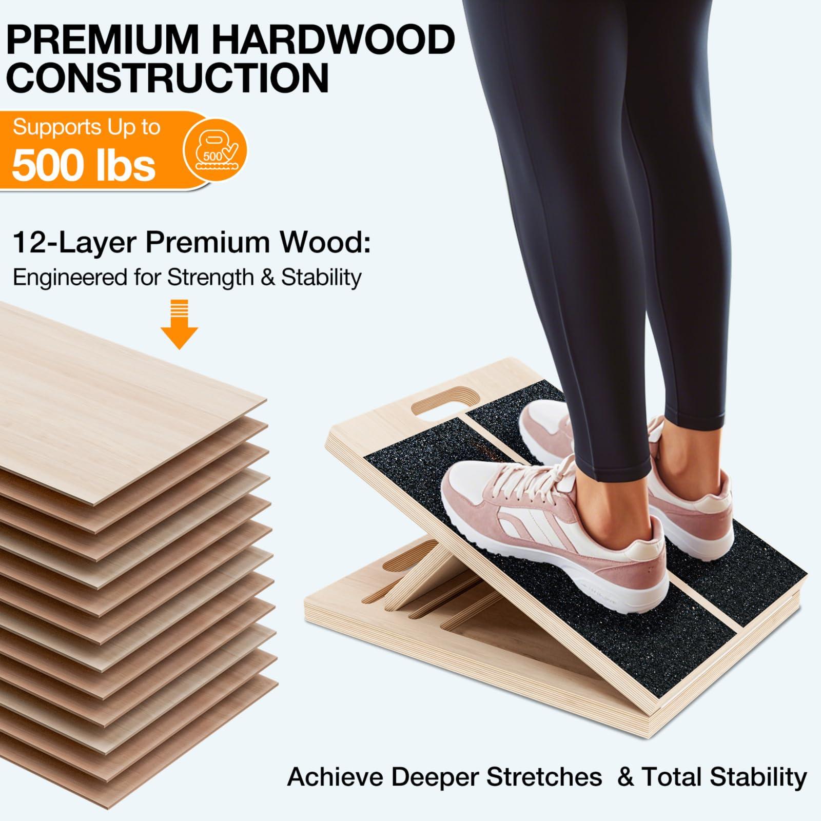 TEMI Slant Board for Calf-Stretching - Wooden Incline Wedge Stretcher for Squats, Foot & Ankle Mobility, Portable Fitness Equipment, Balance Block for Heel Stretch - Image 3