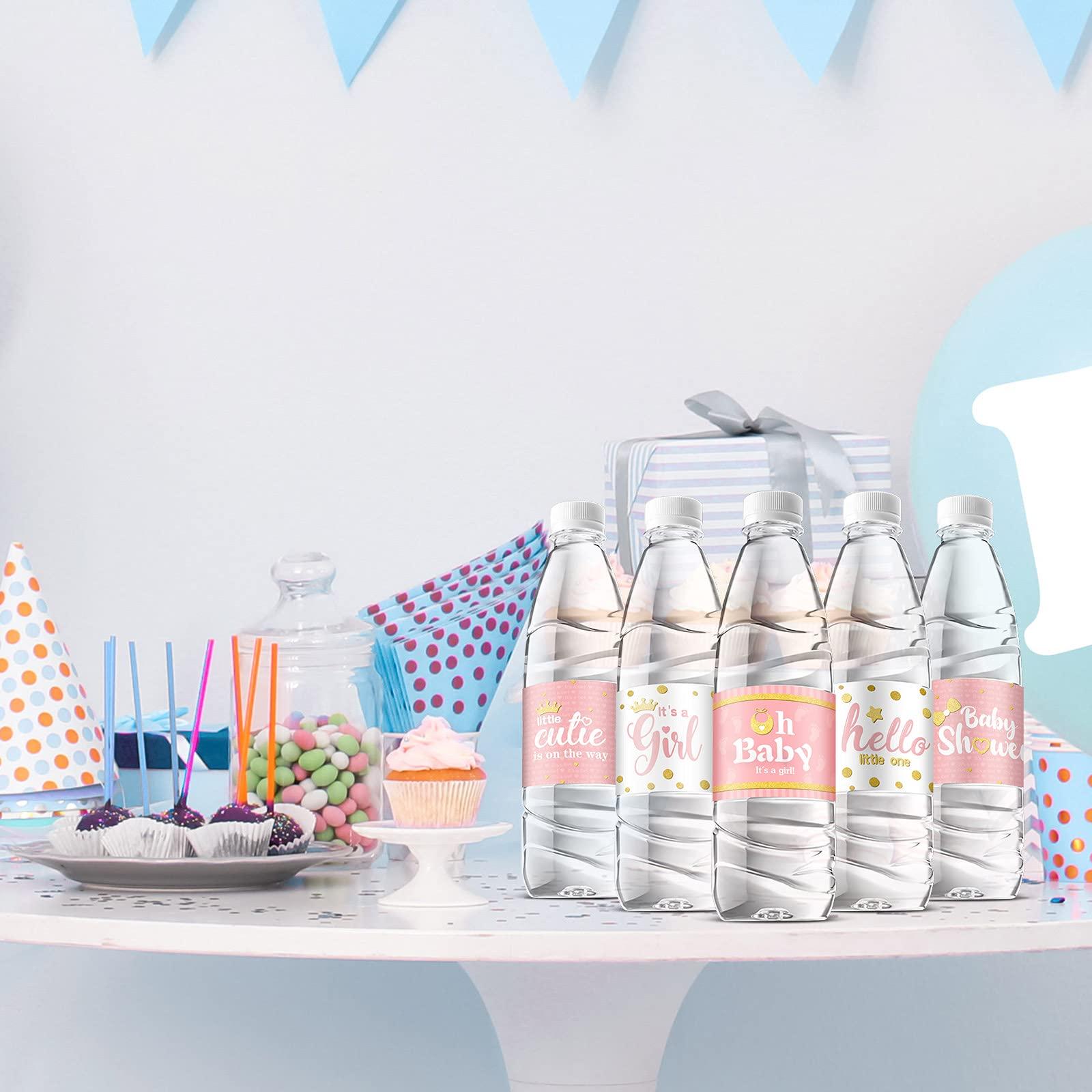 Teling 80 Pieces Baby Shower Water Bottle Labels Waterproof Water Bottle Stickers Wrappers Labels for Baby Shower Party Decoration(Pink Girl Style) - Image 7