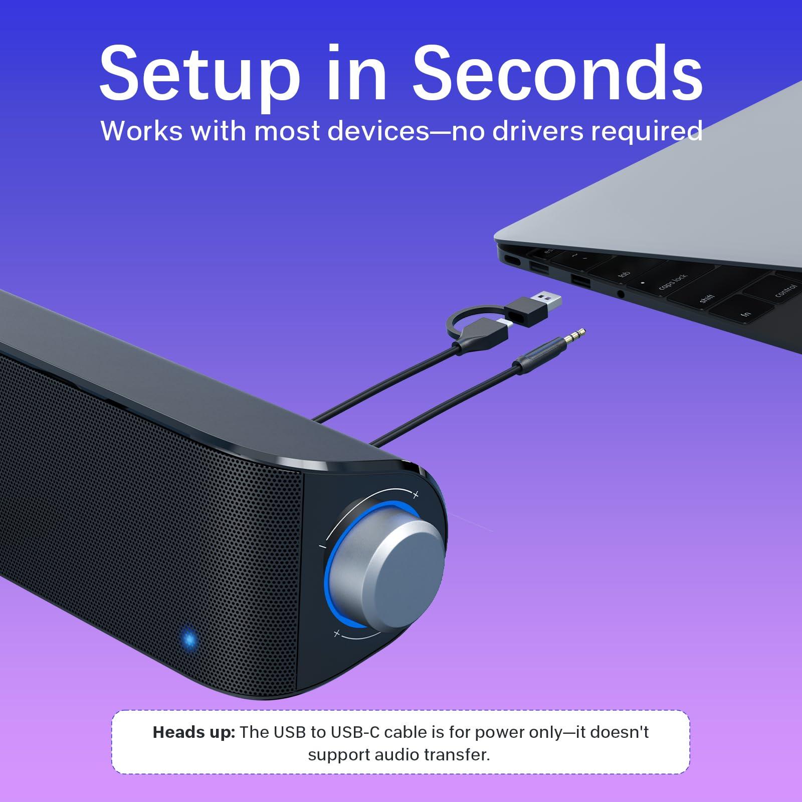 Computer Speakers, HiFi Sound Quality Computer Sound Bar, USB Powered PC Speakers, Bluetooth 5.0 and 3.5mm Aux-in Computer Speakers for Desktop, Laptops, PCs, Phones, Tablets, Xbox, Gaming Speakers - Image 6