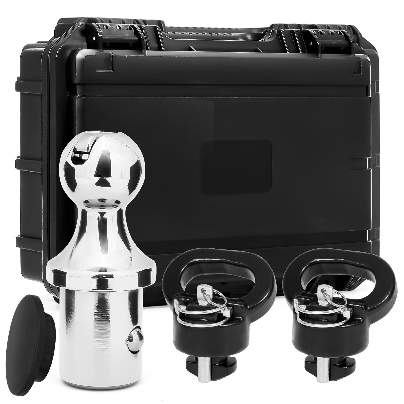 60618 Puck System Gooseneck Hitch Ball Kit, Gooseneck Ball with Box for Truck Bed Compatible with 2013-2024 Dodge RAM 2500 3500, 2 Gooseneck Safety Chain Anchors 30000 lbs GTW/ 7500 lbs VTW