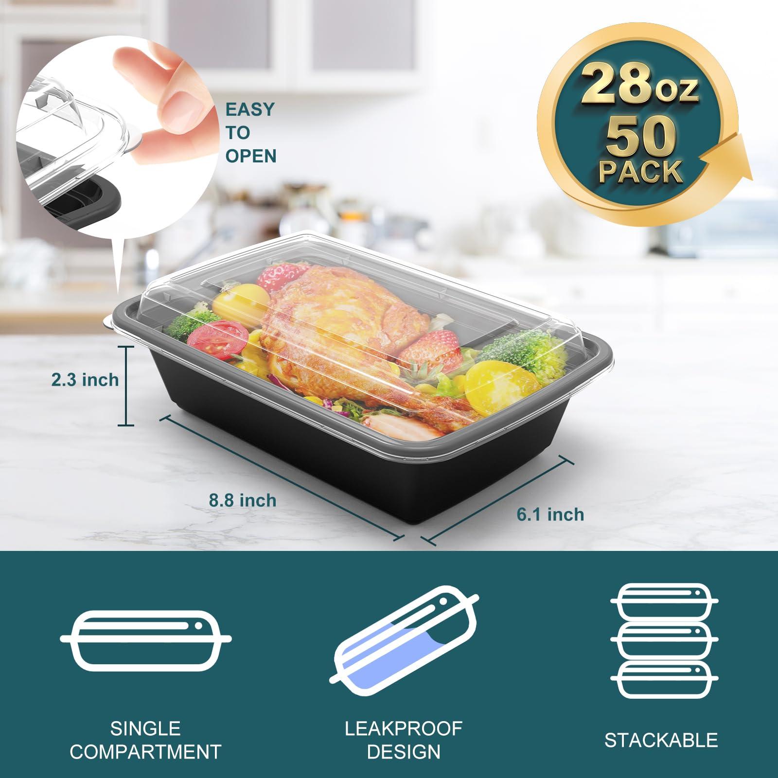 WGCC Meal Prep Containers - 50Pack 28OZ Food Containers With Lids, Disposable To Go, Stackable, Leakproof & Food Safe, Microwave, Freezer, Dishwasher Safe - Image 3