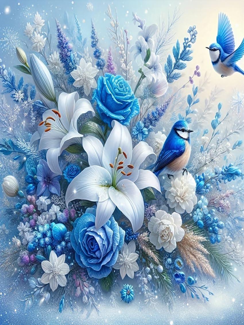 wavaiov 5D Diamond Painting Kits for Adult, Birds Flower Diamond Art Kits for Beginners, DIY Full Drill Floral Diamond Dot Gem Art Kits for Home Decor 12 x 16 Inch