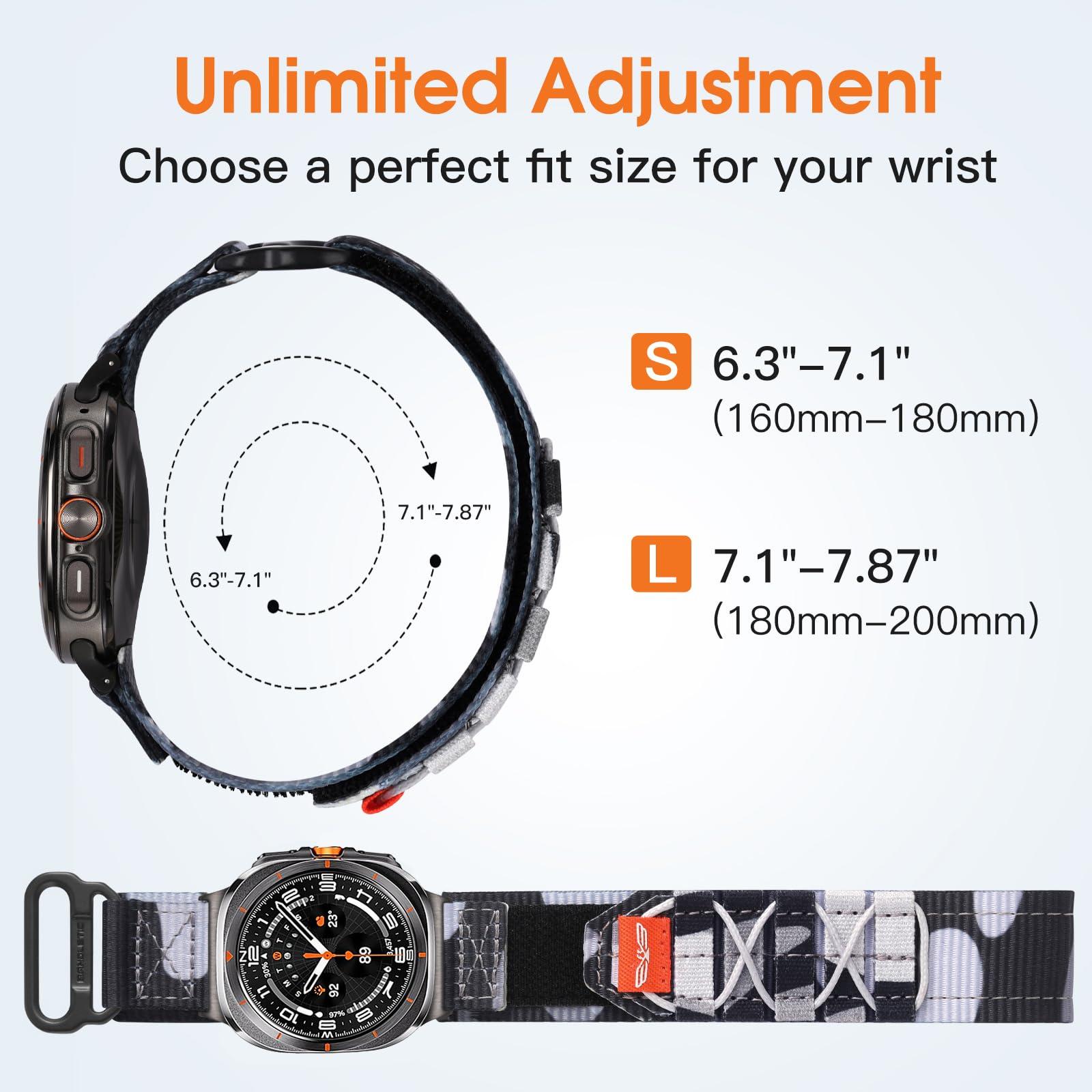 Bandletic Compatible with Samsung Galaxy Watch Ultra Band 47mm for Men and Women, Rugged Wide Military Tactical Nylon Sport Loop Replacement Strap with Stainless Steel Metal Buckle, Large, Camo - Image 5