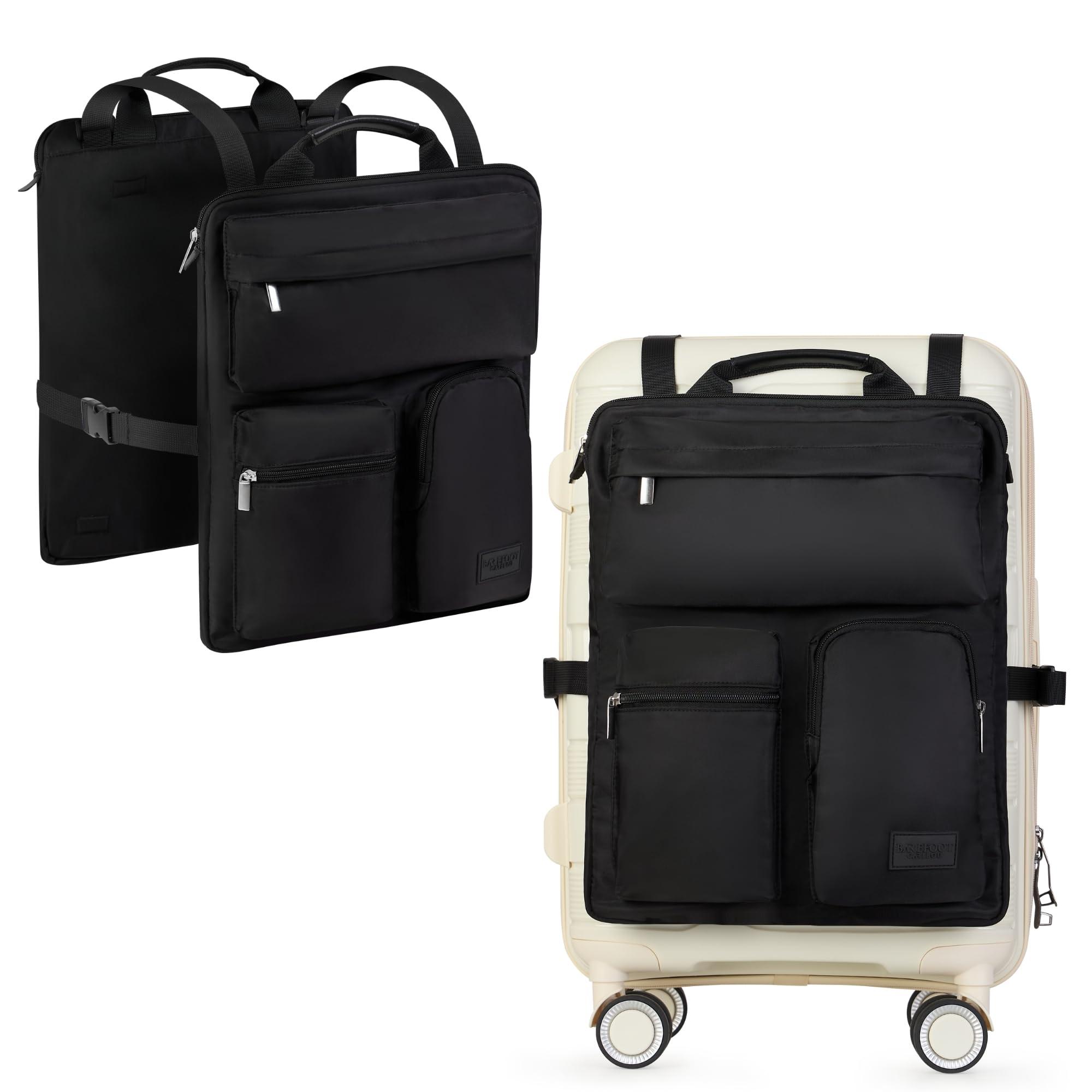 Over Luggage Organizer for Carry On Bag or Suitcase with Storage Pockets, 16” Laptop Sleeve with Handle, Travel Accessories Bag, Slide On Luggage Harness with Adjustable Straps (Black)