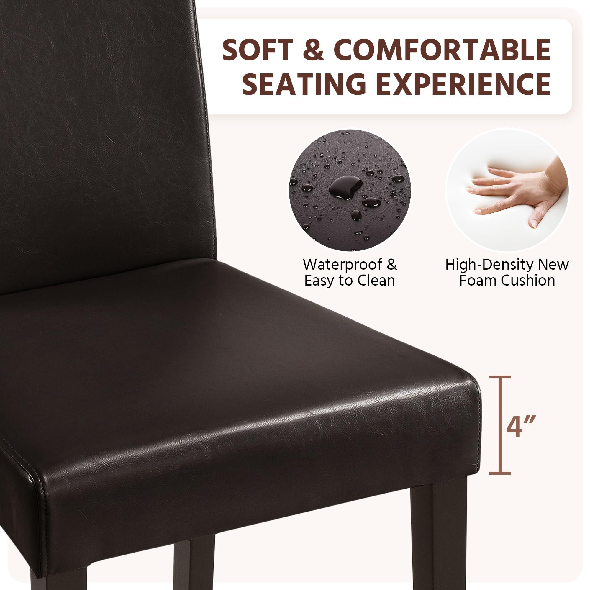 Yaheetech Dining Chairs Set of 4 PU Leather Dining Room Chairs with Waterproof Surface and Wood Legs for Kitchen Restaurant and Living Room, Dark Brown - Image 4