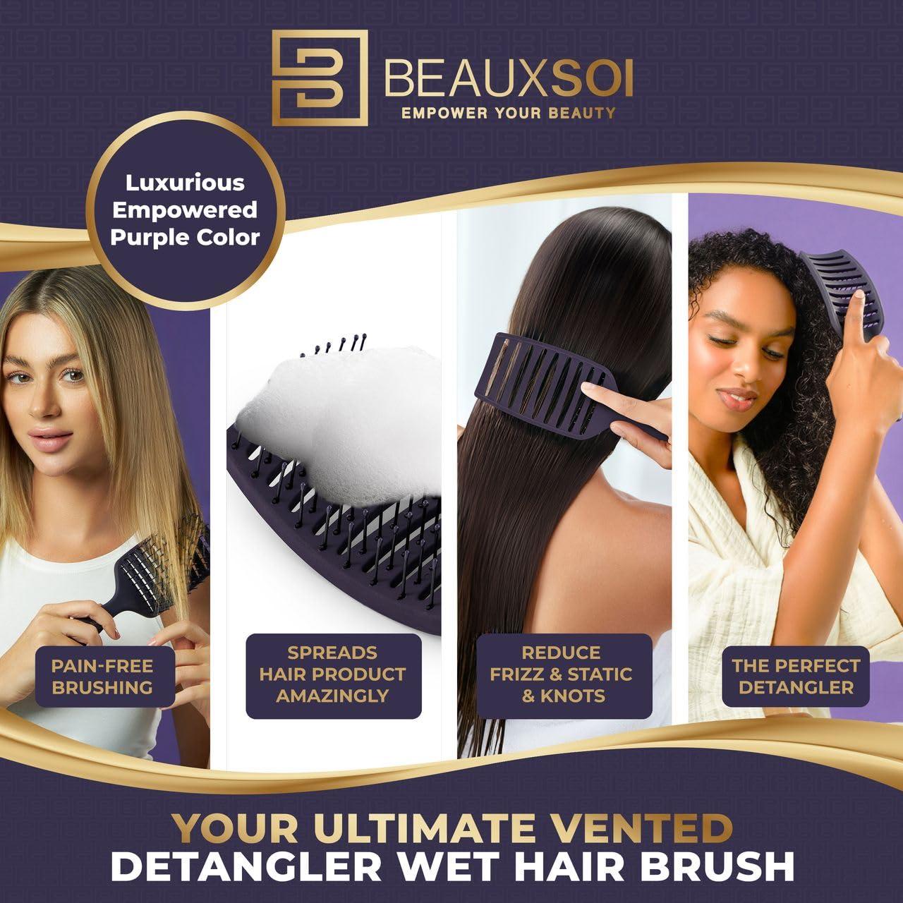 BEAUXSOI Vented Detangling Brush for Wet or Dry, Thick, Coily, and Curly Hair | Curved Vent Brush for Blow Drying - Image 6