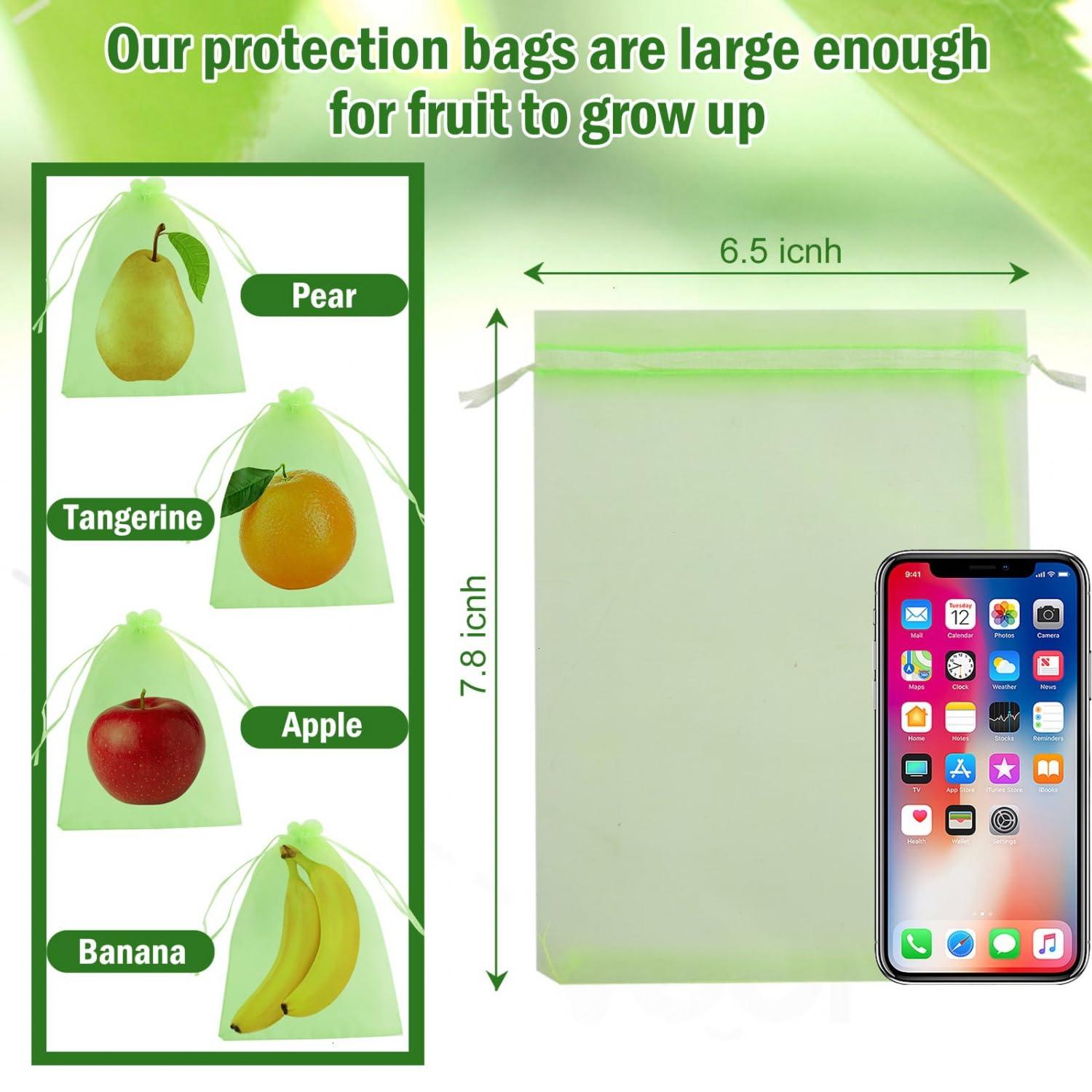 June Fox 50 Pcs Fruit Protection Bags 6x9 inch, Fruit Netting Cover Bags with Drawstring for Mangoes Tomatoes Fruits Trees Veggies Garden (Green) - Image 3
