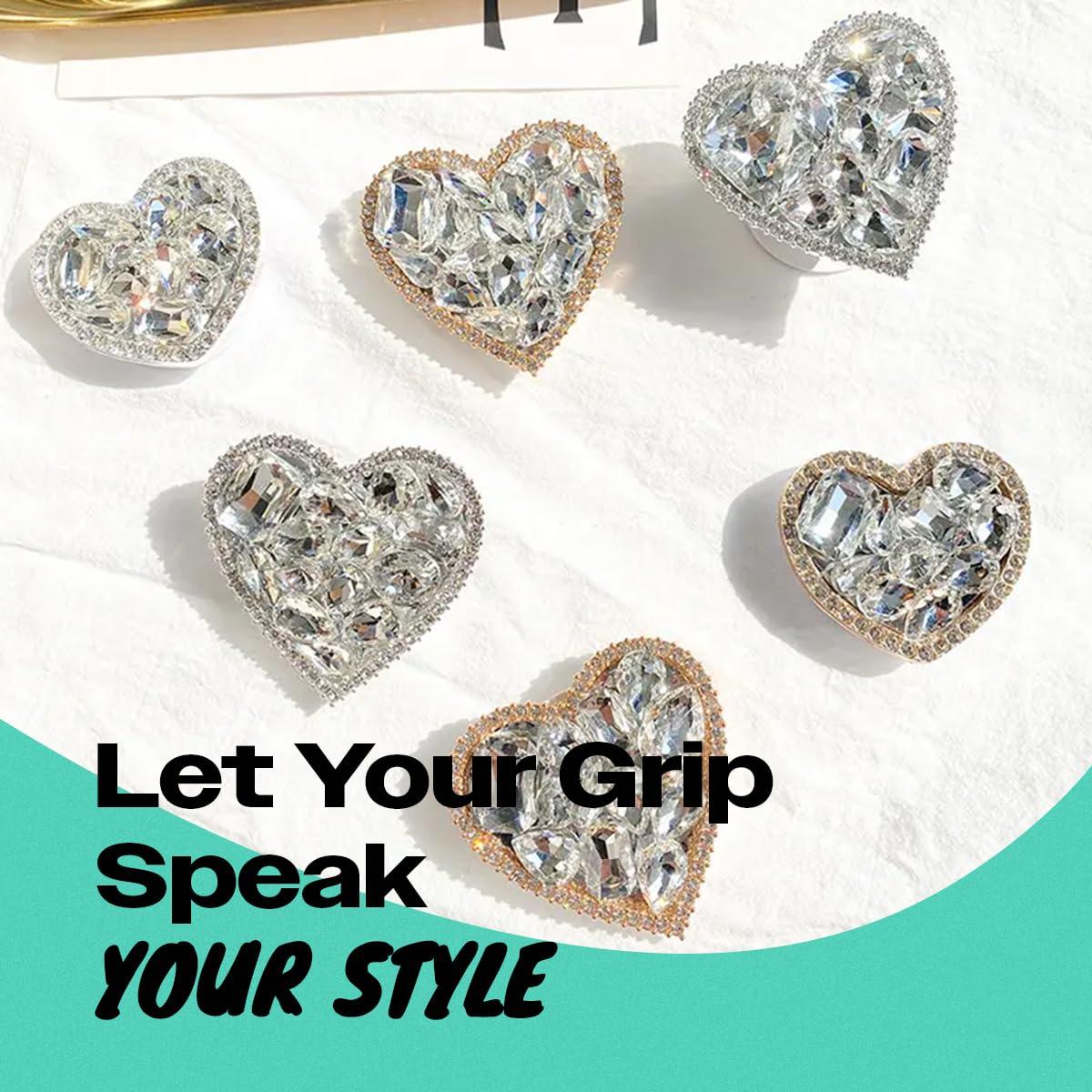 OnTheGrip Cute Cubic Diamond Heart Shape Design Collapsible Expandible Mobile Phone Grip Stand Holder for Smartphone Tablet Cell Phone Accessory (Gold Small) - Image 3