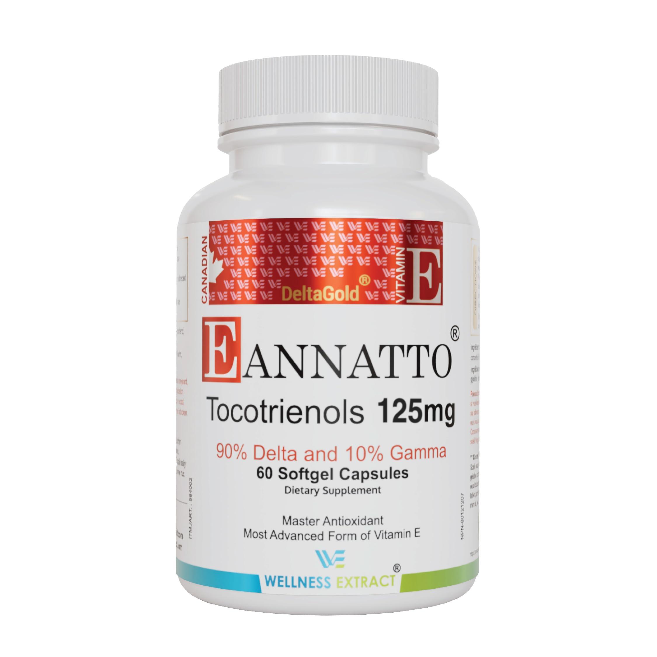 WELLNESS EXTRACT Eannatto Tocotrienols Vitamin E Supplements Tocopherol Free, Supports Immune Health, Non-GMO, Gluten Free & Antioxidant (125MG 60 Softgels)