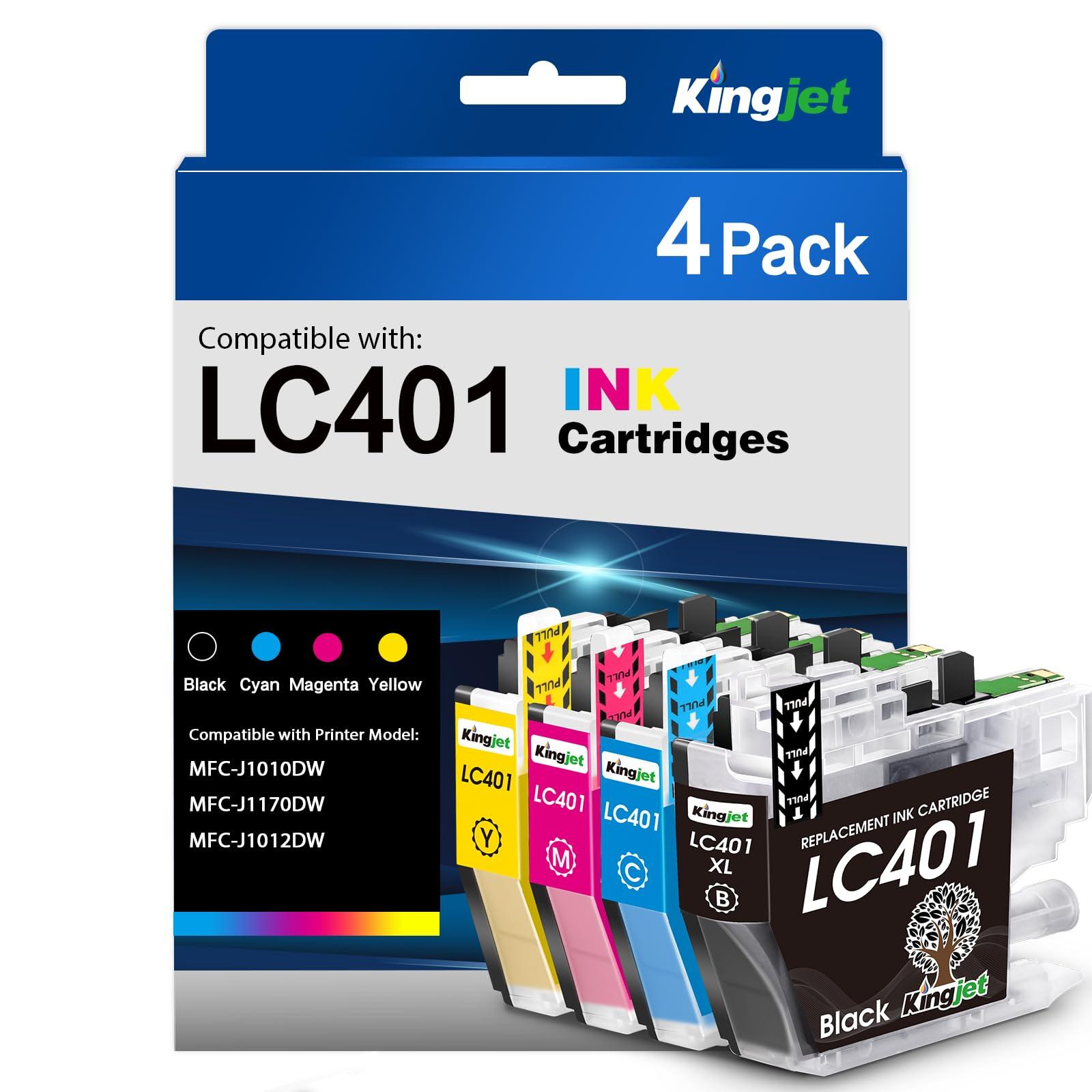 LC401 Ink Cartridges Replacement for Brother LC401 Ink Cartridges LC 401 Compatible with LC401 Ink Cartridges for Brother Printer MFC-J1010DW MFC-J1170DW MFC-J1012DW, 4PK（Black/Cyan/Magenta/Yellow