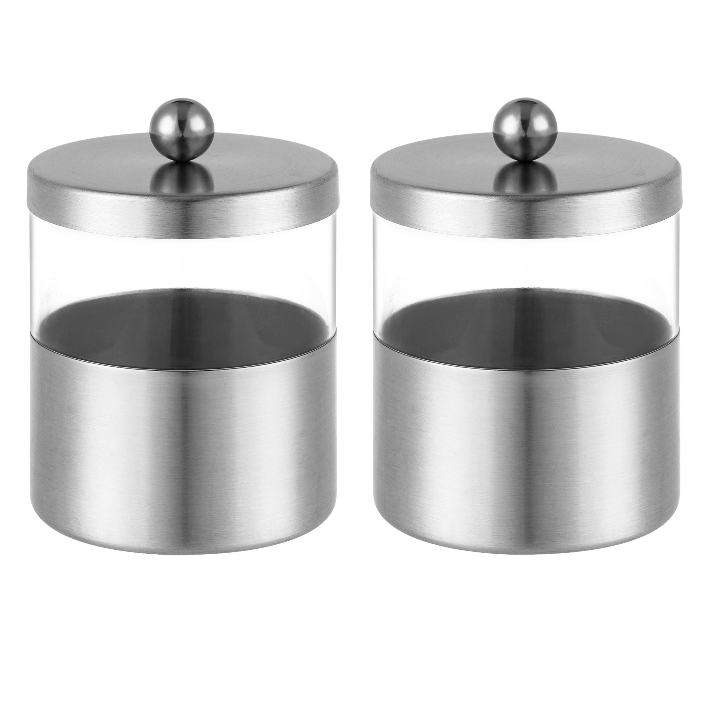 Gaussra Apothecary Jars, Qtip Holder - Stainless Steel Bathroom Jar with Stickers - Farmhouse Decor Qtip Dispenser for Qtips, Cotton Balls, Swabs, Makeup Sponges (2 Pack, Brushed Nickel) - Image 8