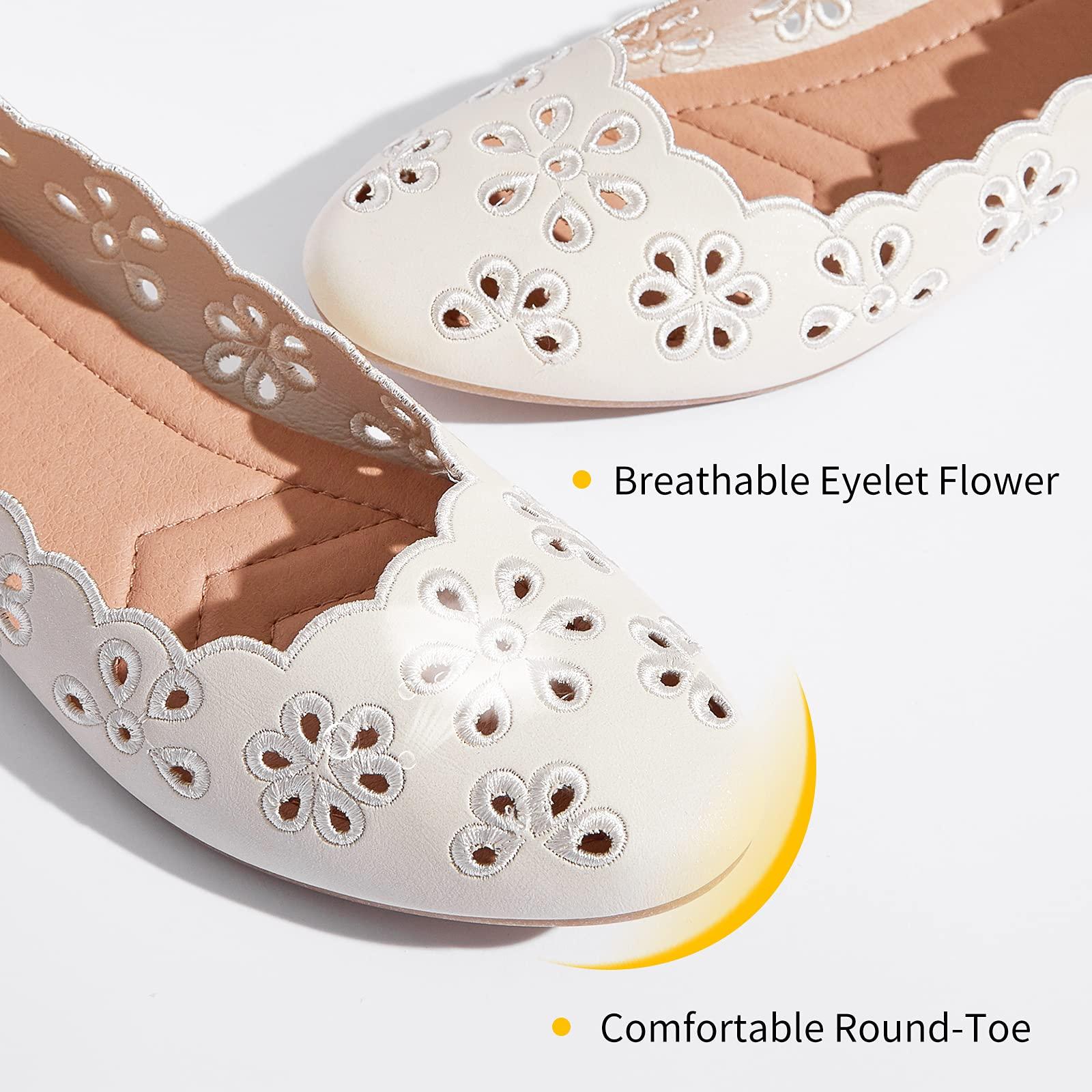 FRACORA Women's Ballet Flats Black PU Leather Dress Shoes Comfortable Round Toe Slip on Flats with Breathable Eyelets - Image 2