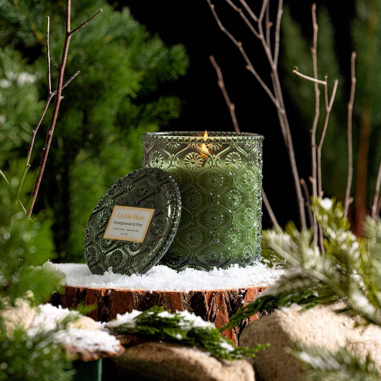 LA JOLIE MUSE Pine Scented Candle, Holiday Candle Gifts, Pomegranate Candle, Winter Scented Candle for Home Scented, Natural Soy Wax Candle, 40 Hours Long Burning - Image 4