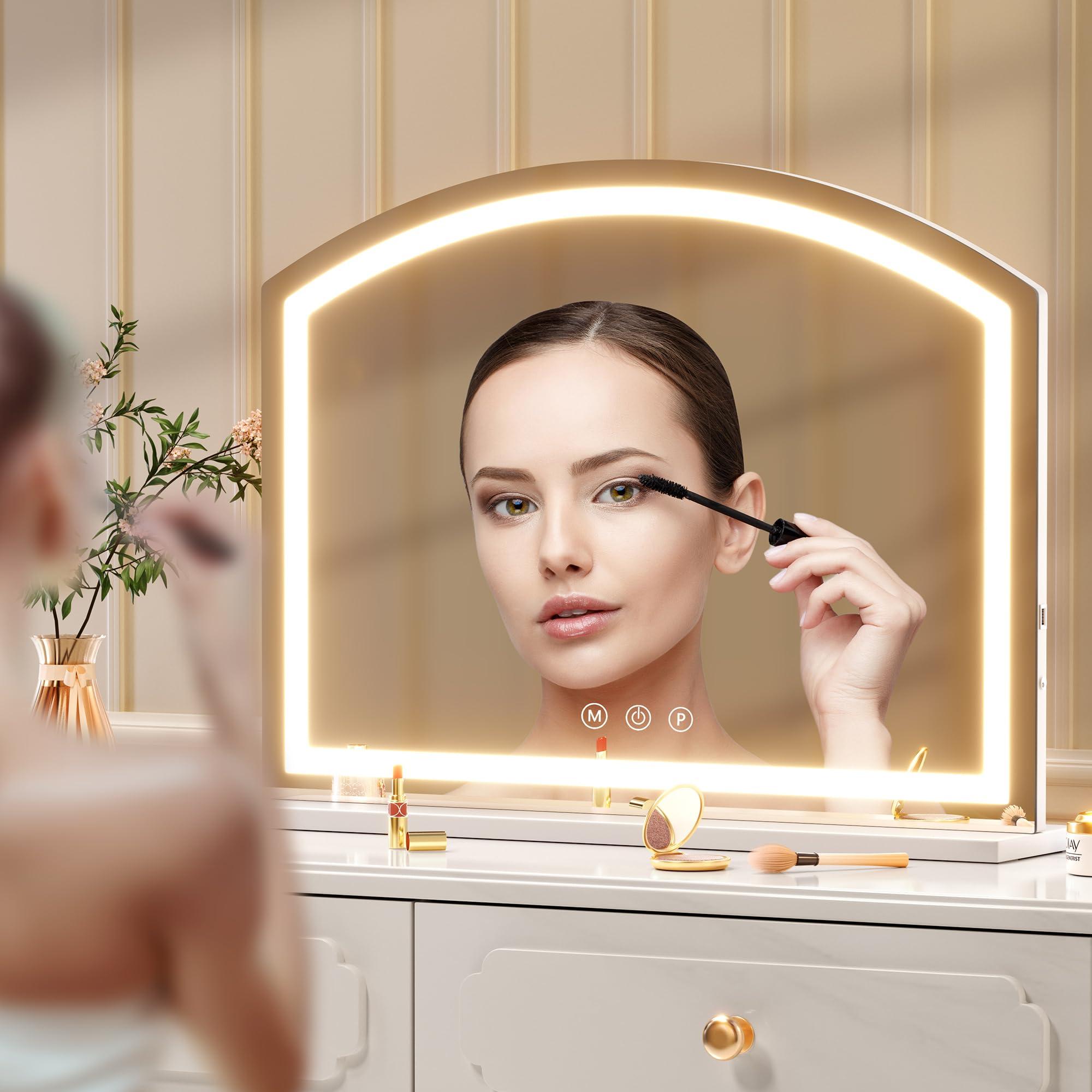 Hasipu Arch Vanity Mirror with Light, Arched Led Makeup Mirror with 10X Magnification, Tabletop Desk Mirror with USB Charging Port, Dimmable 3 Colors Mode, 32" x 24" Inch - Image 6