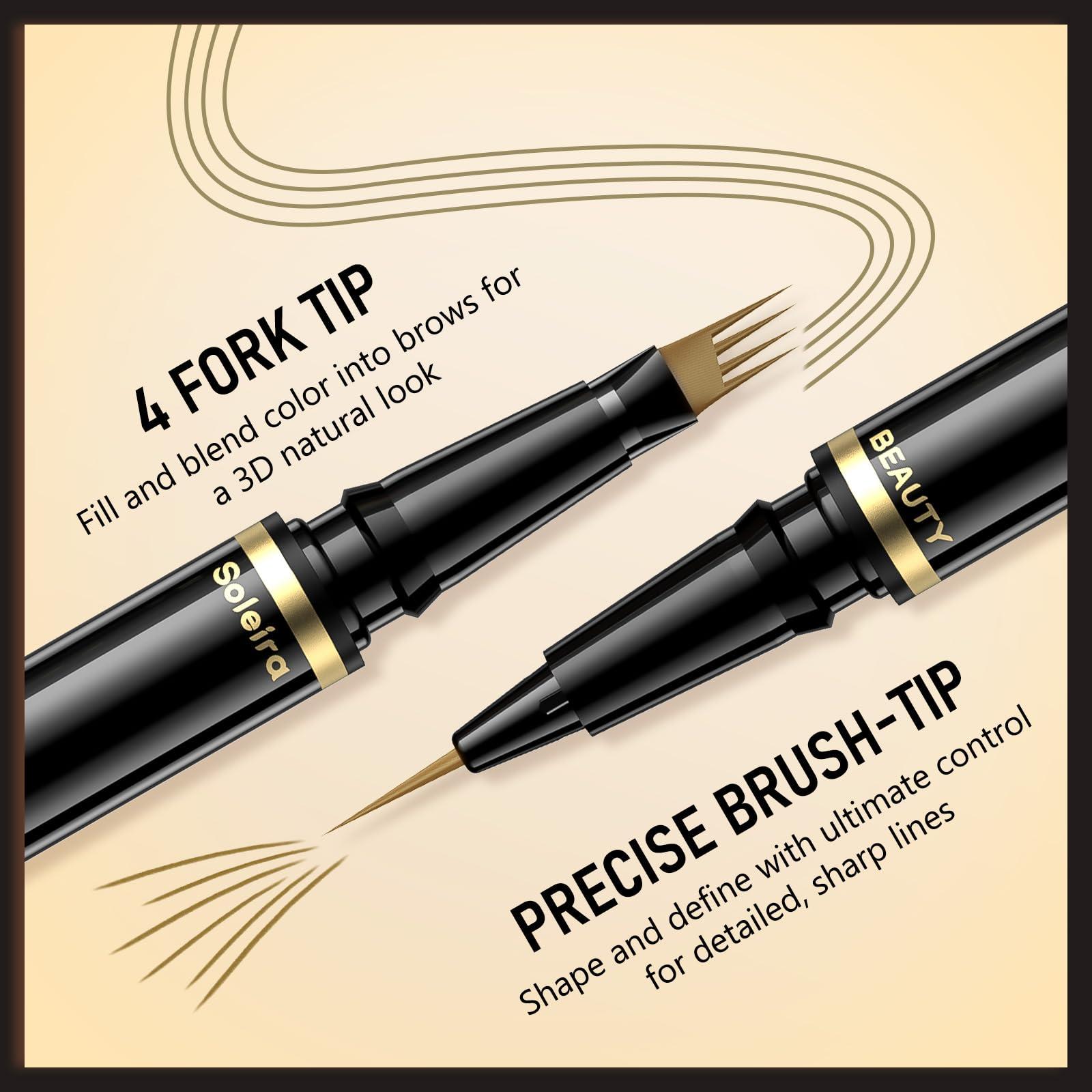 Soleira Waterproof Eyebrow Pencil with 4 Tip Microblading Pen and Dual-ended Brush, for Natural-Looking Brows, Long-Lasting, Blonde - Image 3