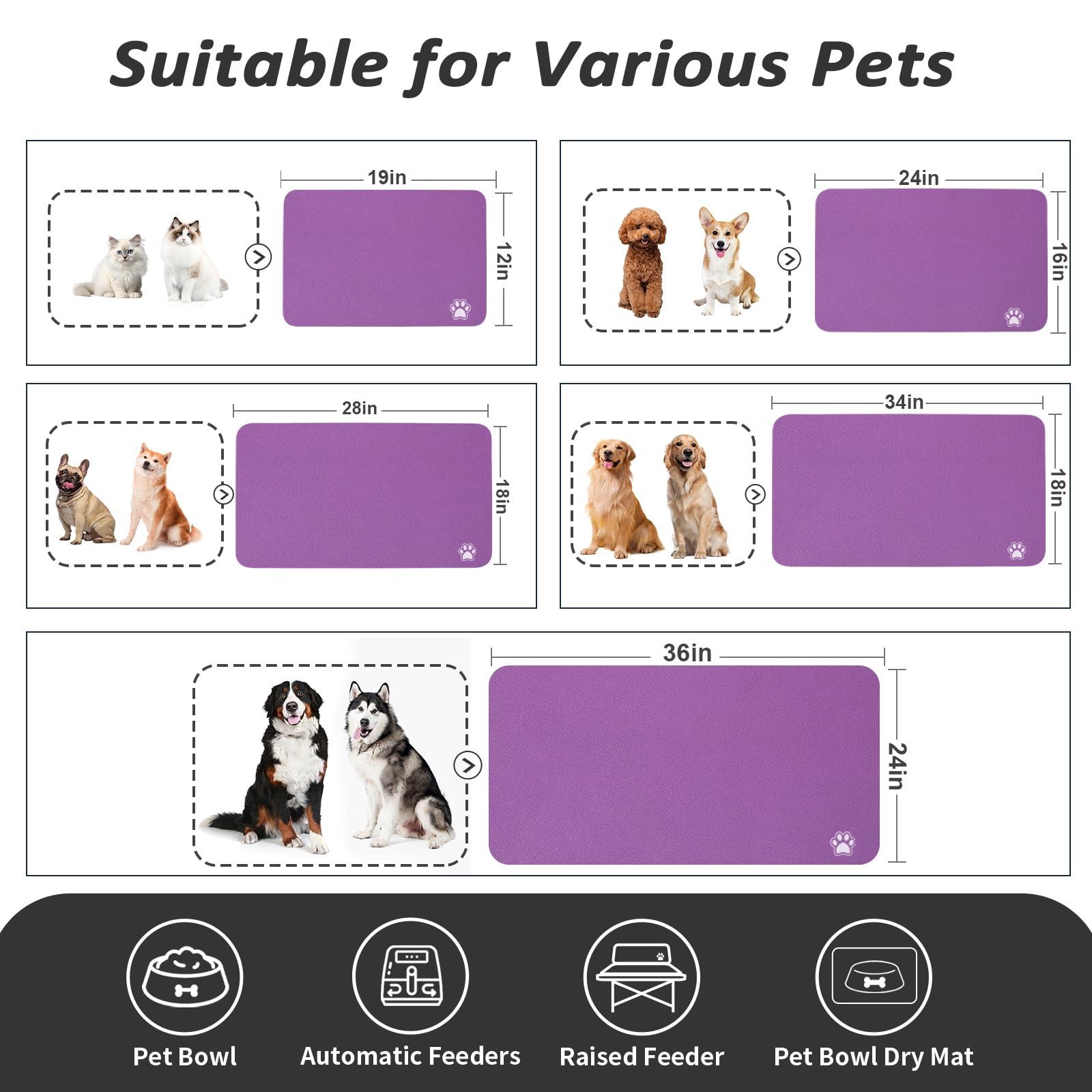 HotLive Pet Feeding Mat - Absorbent Dog Mat for Food and Water, No Stains Cat Bowl Mat, Easy to Clean Pet Placemats, Quick Dry Dog Water Dispenser Mat for Messy Drinkers | Purple 12"x 19" - Image 4