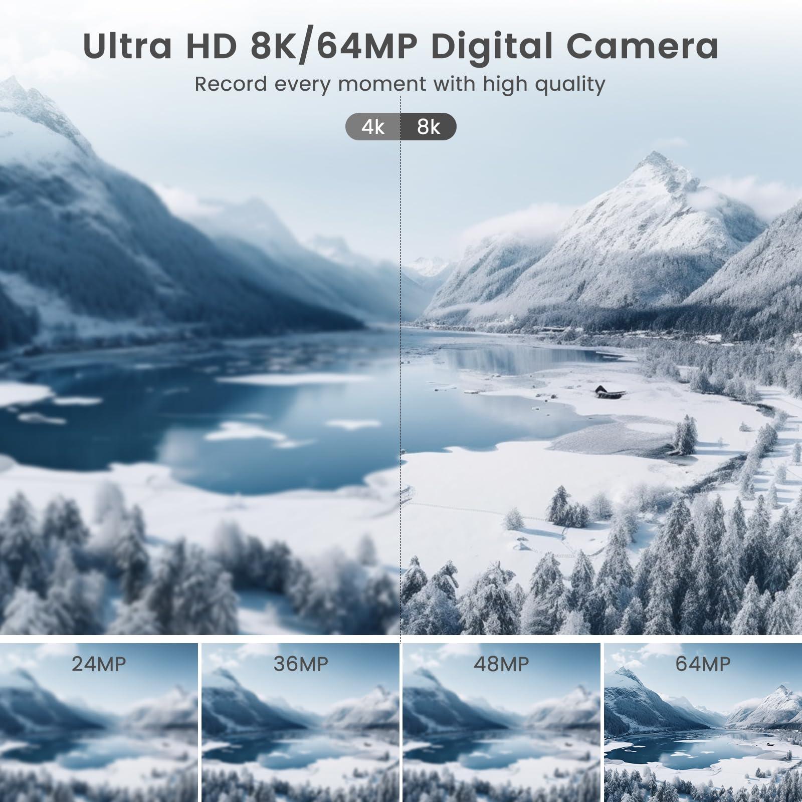8K Digital Camera for Photography, Vlogging Camera for YouTube with Autofocus, 4 Inch Touchscreen 16X Digital Zoom Video Camera with 3000mAh Battery, Dual-Lens, Lens Hood, 32GB TF Card and Flash,Black - Image 4