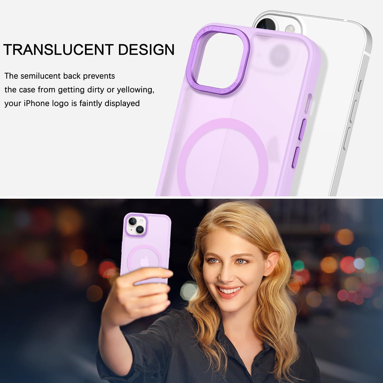 BENTOBEN Magnetic for iPhone 13 Case & iPhone 14 Case [Compatible with Magsafe] Translucent Matte Phone Case iPhone 13/14 Slim Shockproof Women Men Protective Cover for iPhone 13/14 6.1", Light Purple - Image 7