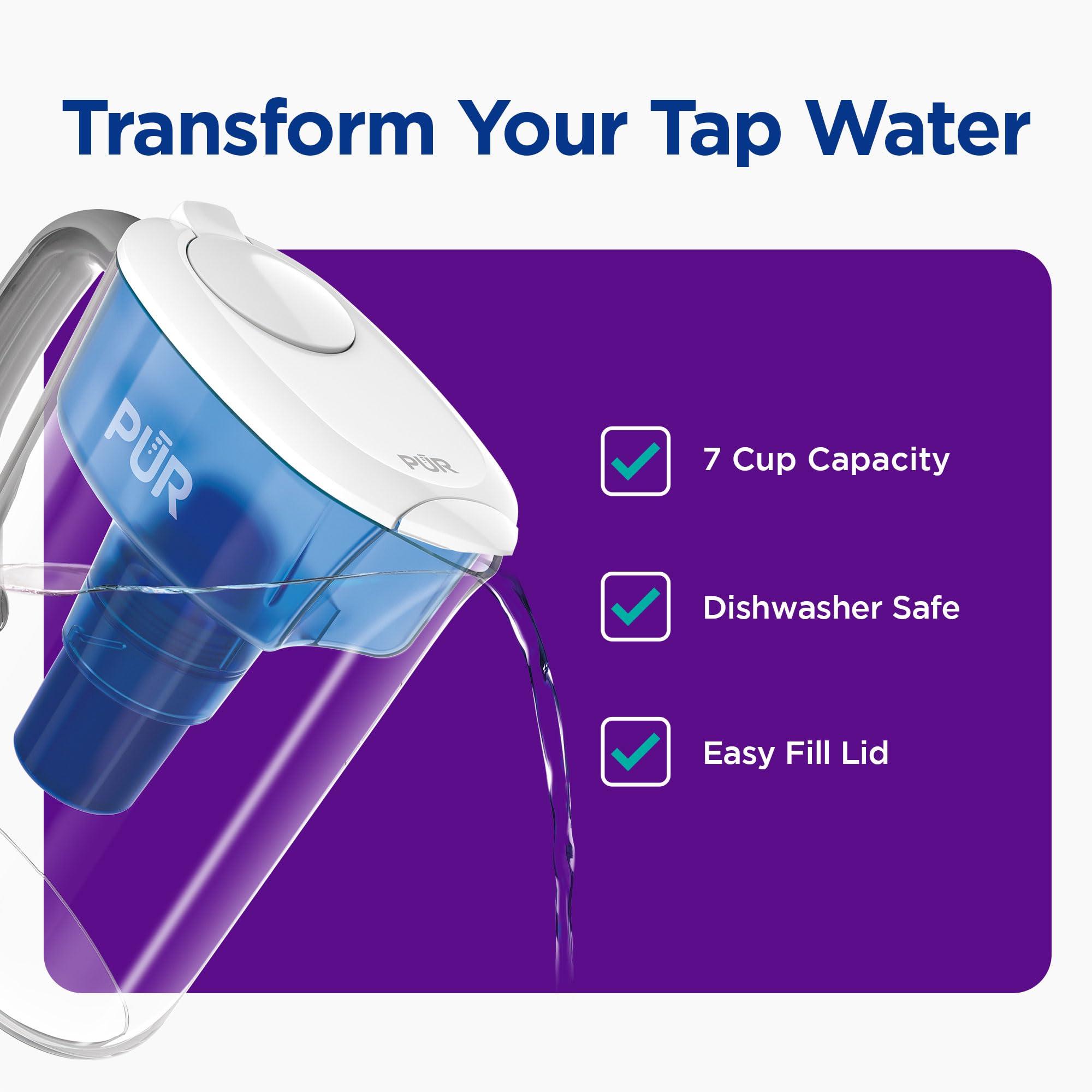 PUR 7-Cup Water Pitcher, 1 Genuine Filter, Cleaner, Great-tasting Water, Dishwasher Safe, Powerful, Faster Filtration, LockFit Cap Design - White - Image 2