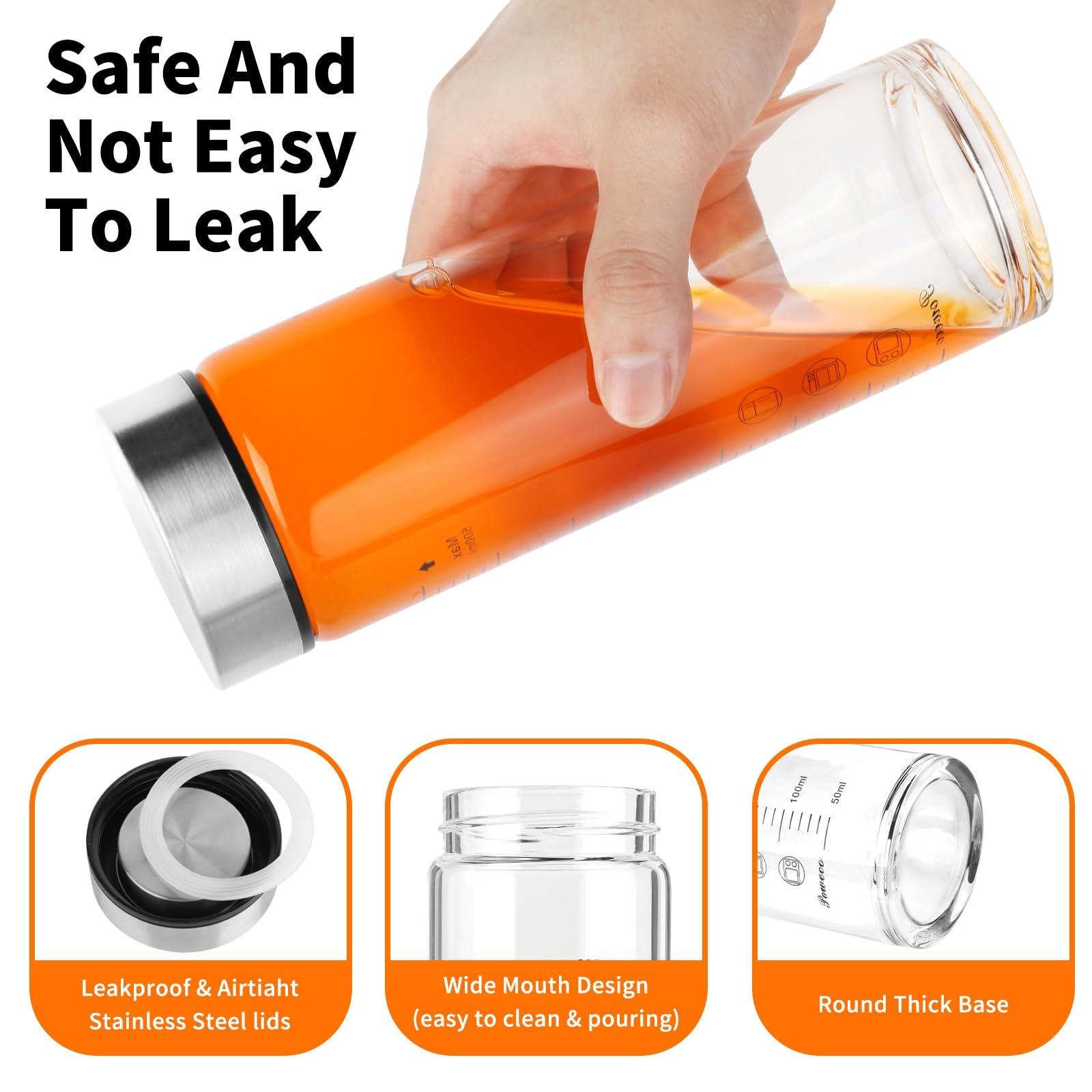 Glass Juice Bottles 4 Pack 16 oz - Wide Mouth Glass Water Bottles with Lids - for Juicing, Protein, Smoothie, Milk, Reusable, BPA Free, Stainless Steel Lids, Blender, Shaker Bottle (16oz/500ml) - Image 3