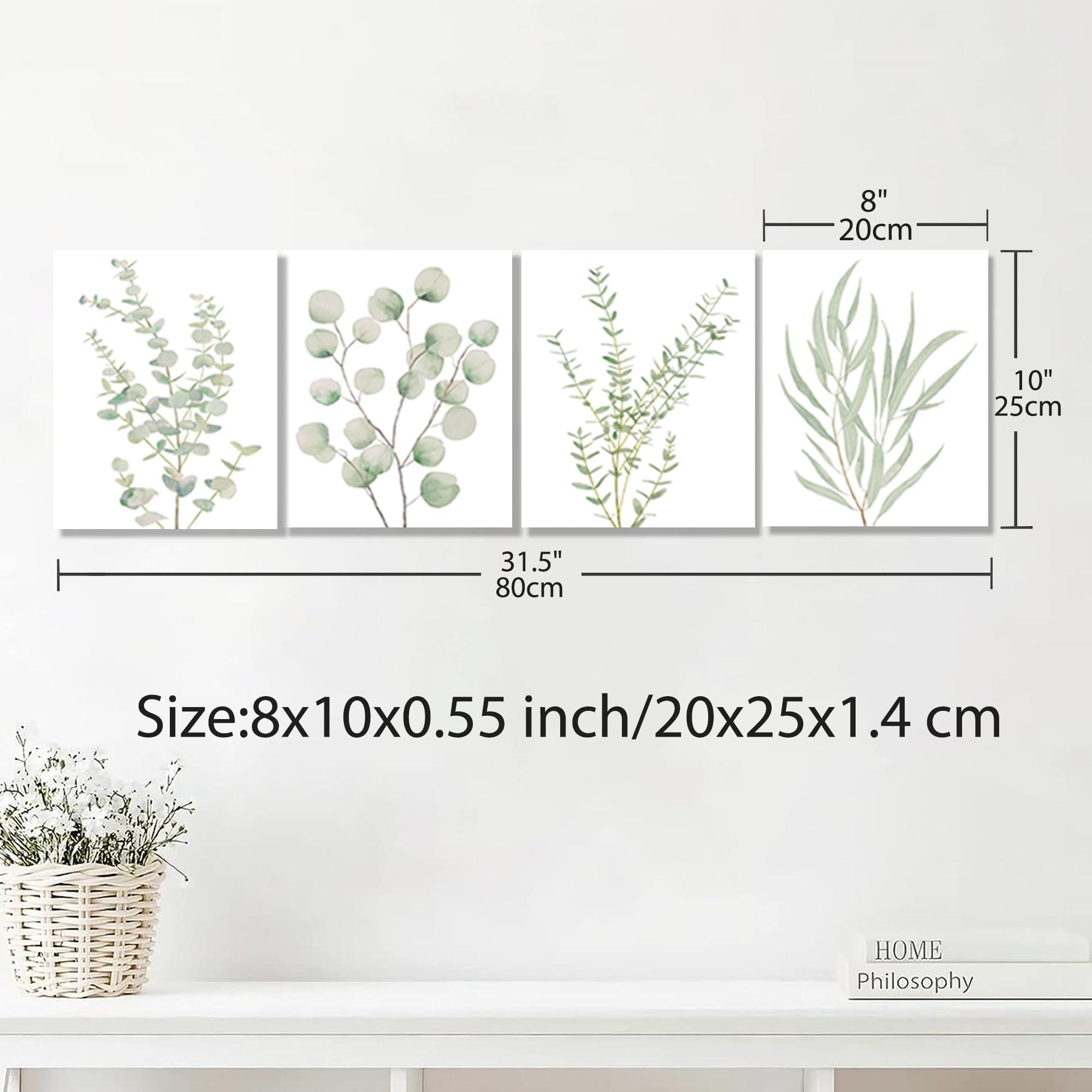 Erctoo Botanical Plant Canvas Wall Art, Framed Boho Wall Decor for Bathroom, Minimalist Aesthetic Bedroom Wall Art, Sage Green Eucalyptus Leaf Prints for Office, Set of 4PCS, 8”X10” - Image 6