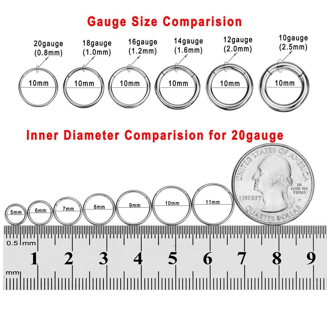 FANSING Men Women 316L Surgical Steel Hinged Nose Rings Hoop for Nostril Septum Cartilage Helix Daith Tragus Rook Conch Lip Ear Lobe Piercings - Image 3