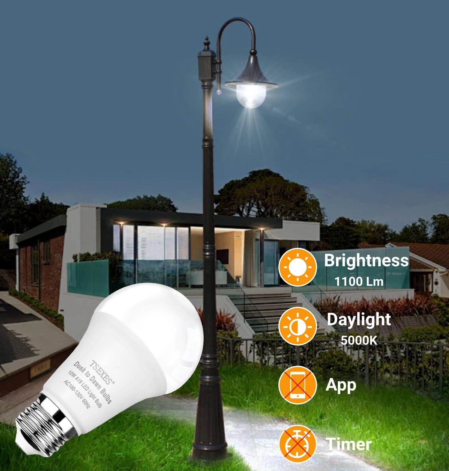 TSEXES Dusk to Dawn Light Bulbs Outdoor,Automatic On/Off Sensor LED Light Bulb,5000K Daylight LED Light Bulb for Wall lamp Porch Garage Light,4 Pack - Image 2