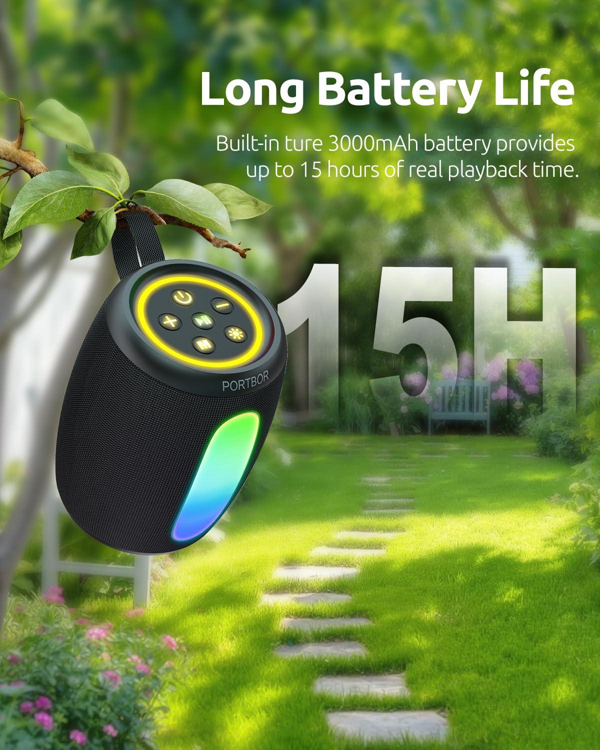 Portable Bluetooth Speaker, Powerful Stereo Sound Small Wireless Speaker with Lights, IPX5 Waterproof, BT5.3 with AUX Input, TWS Pairing, for Outdoor Home Party Camping, Electronics Gifts for Him Her - Image 4