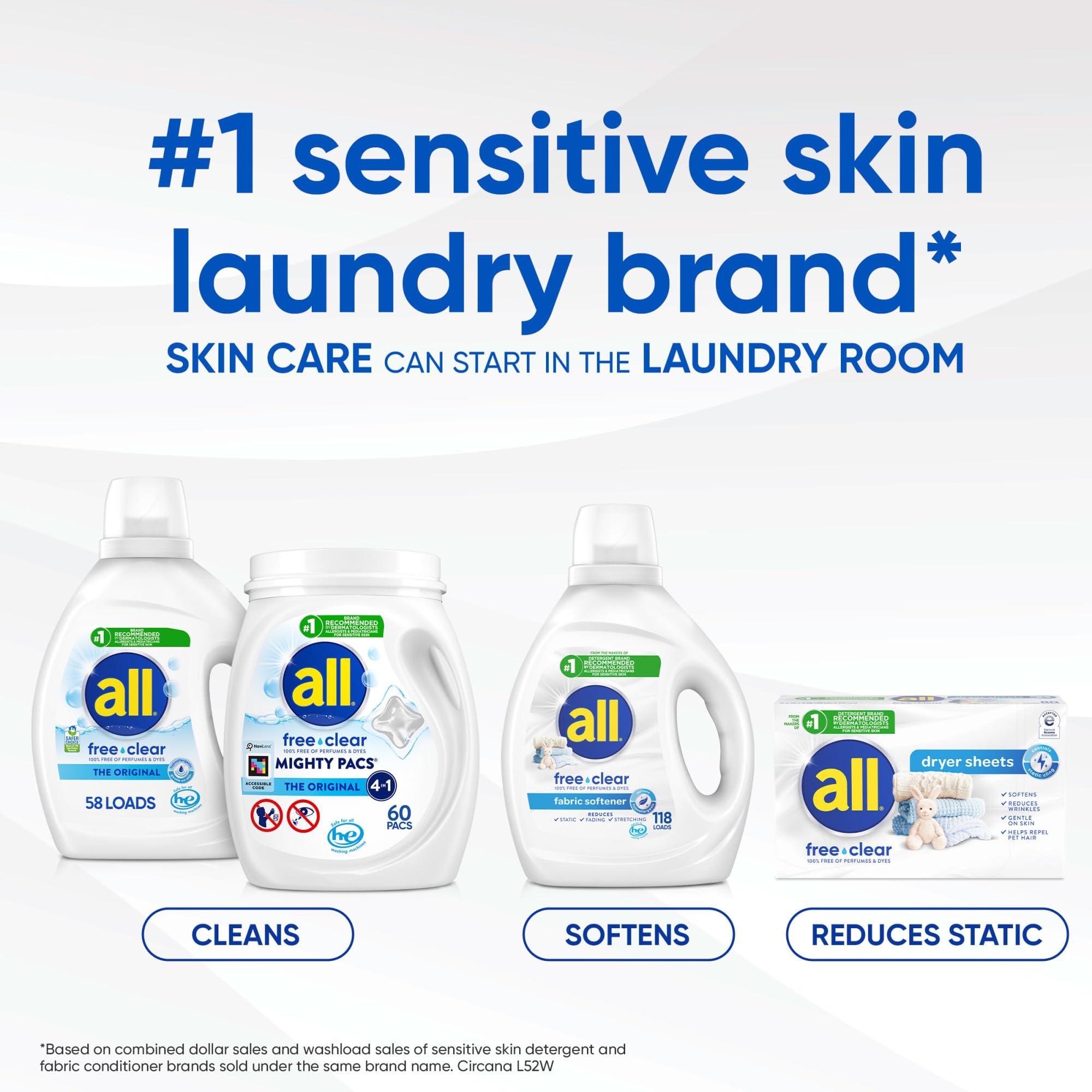 all Fabric Softener Dryer Sheets for Sensitive Skin, Free Clear, 195 Count - Image 8