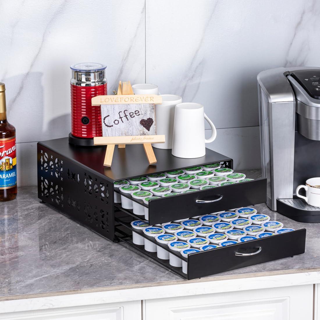 FlagShip K Cup Organizer Drawer 2 Tier Coffee Pod Holder for Keurig Pod Holder Save Space Countertop Kitchen (84 Pods Capacity) - Image 2