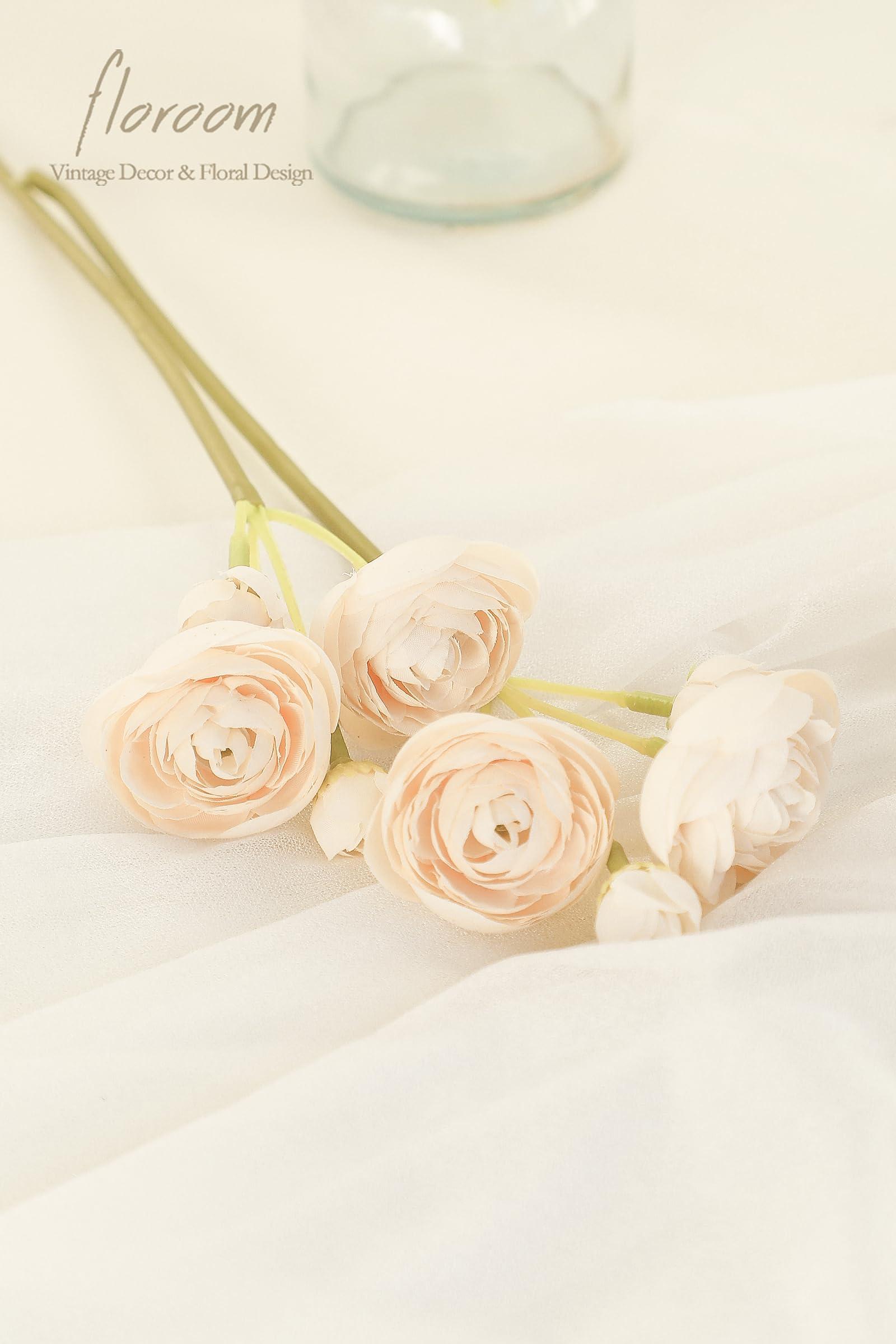 Floroom Ranunculus Artificial Flowers 18 Pcs Champagne Faux Silk Mini Ranunculus Bulk Fake Wedding Filler Flowers for DIY Cream Bouquets, Centerpieces, Bridal Shower Decorations & Arrangements - Image 4