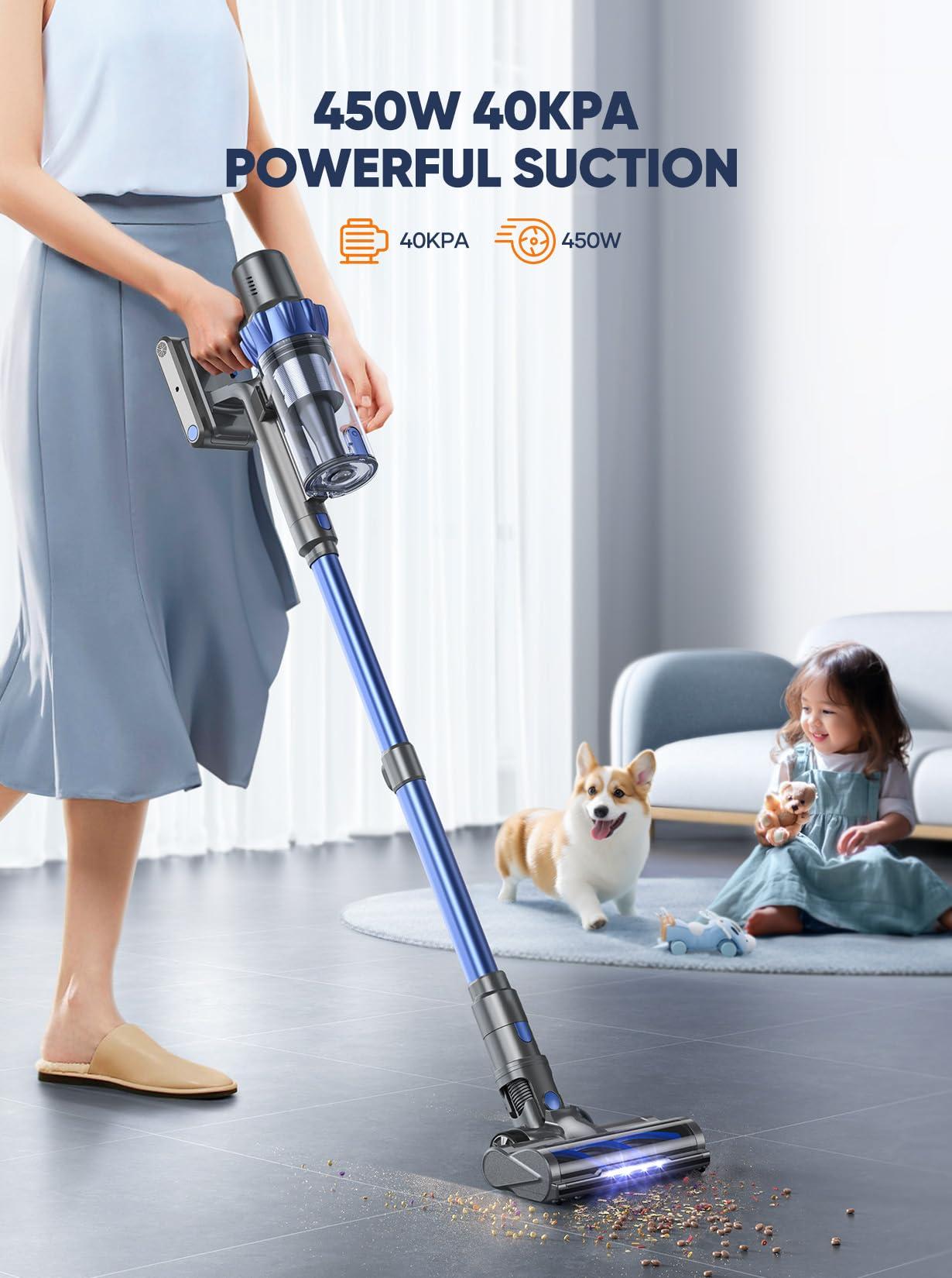 Cordless Vacuum Cleaner, 40KPA 450W Vacuum Cleaners for Home, Stick Vacuum with Color Touch Display, Intelligent Auto Mode, Up to 55Mins, Handheld Vacuum Cleaners for Hardwood Floor Carpet Pet Hair - Image 2