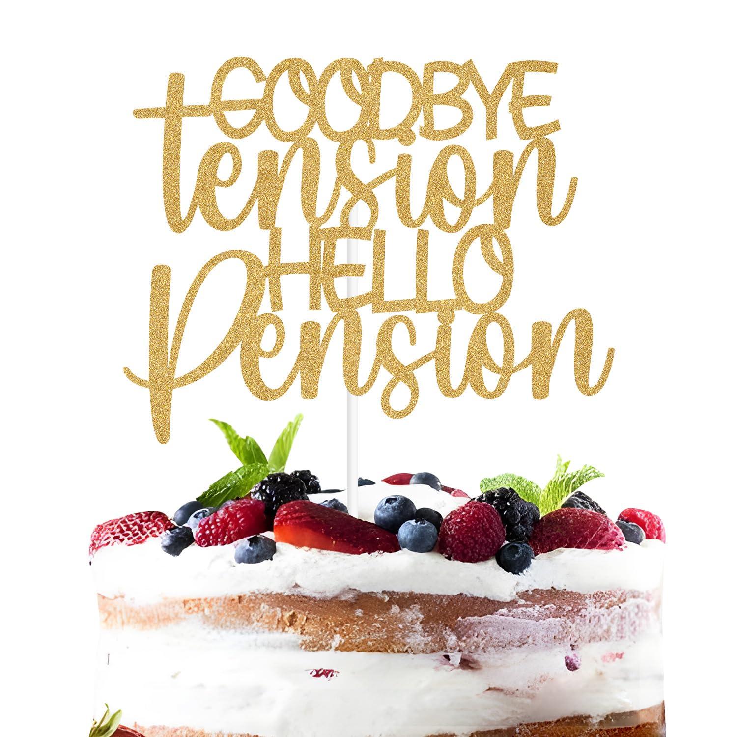 Goodbye Tension Hello Pension Cake Topper, Officially Retired/the Legend Has Retired, Glittery Retirement/Farewell Party Decorations Black