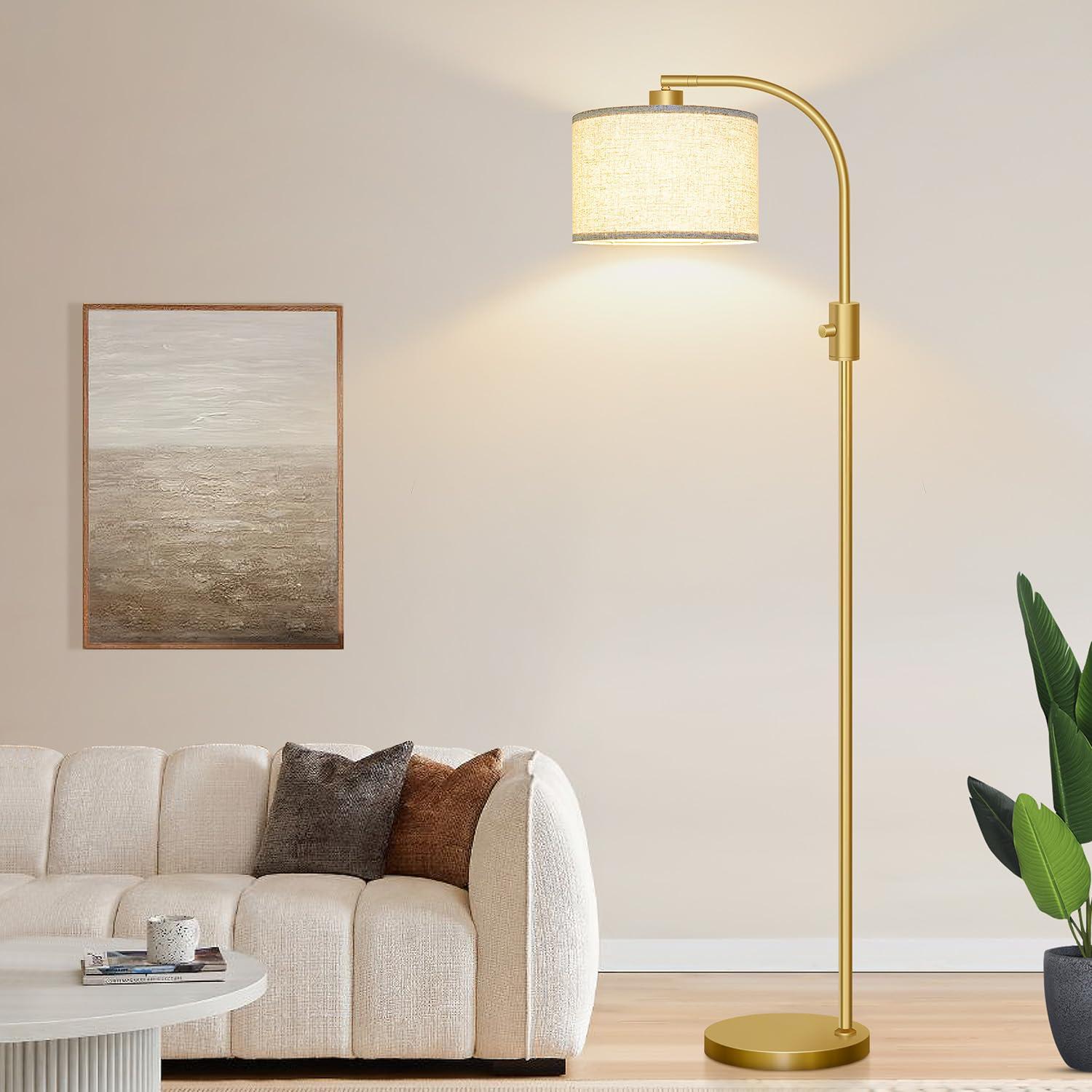 【Upgraded】 Dimmable Gold Floor Lamp, 1200 Lumens LED Bulb Included, Arc Floor Lamps for Living Room Modern Standing Lamp with Linen Shade, Tall Lamp for Living Room Bedroom Office Reading Room Nursery - Image 5