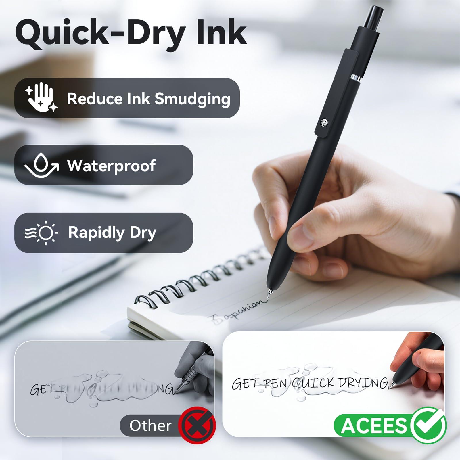 ACEES Gel Pens, 6 Pcs 0.5mm Fine Point Black Ink Pen With Smooth Writing, Office Desk Accessories, School Supplies Gifts for Men Women, Quick Dry Pens For Journaling, Black/Gray/White - Image 6