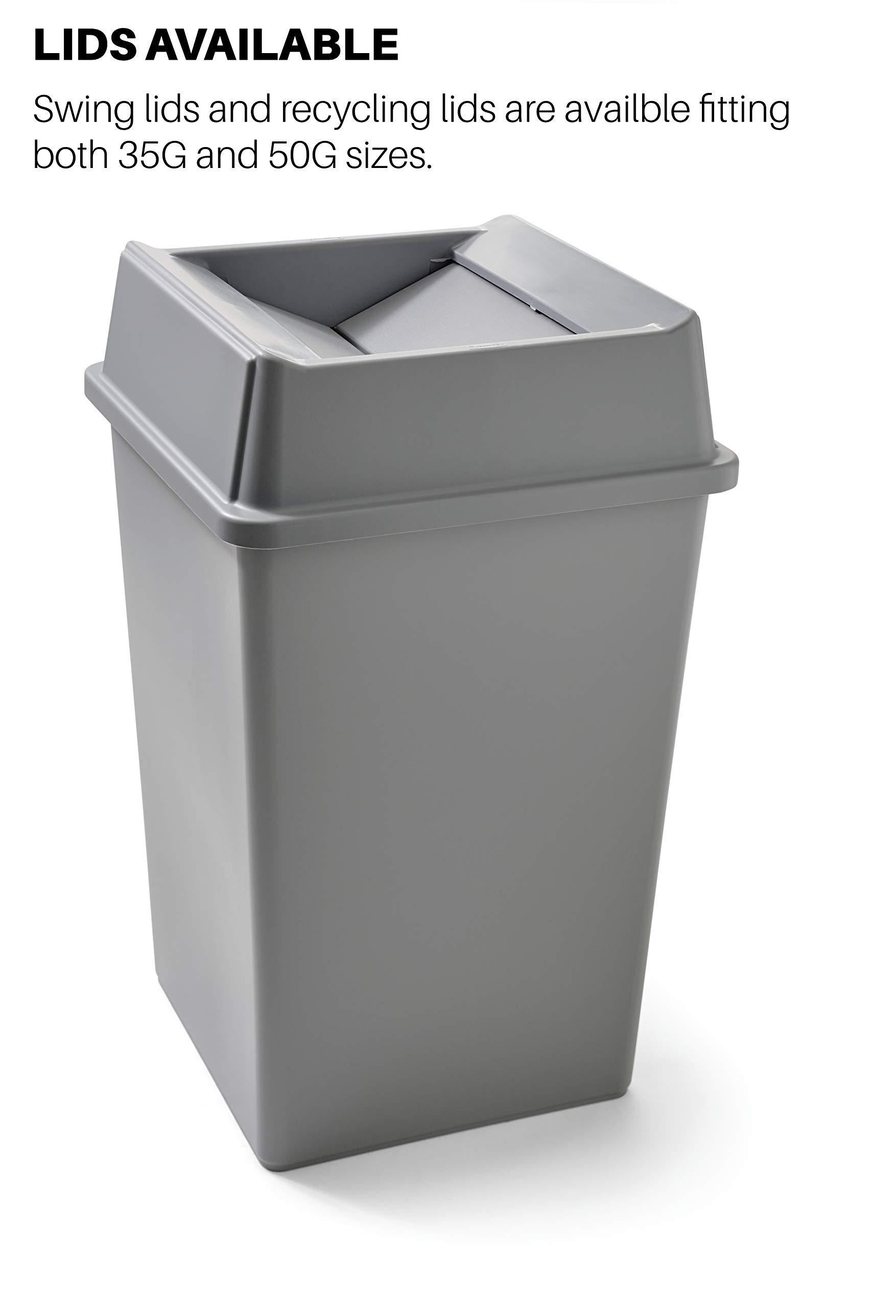 Rubbermaid Commercial Products Untouchable 35 Gal Square Trash Container, Gray, for Offices/Mailrooms/Classrooms/Areas of High Waste Generation - Image 2