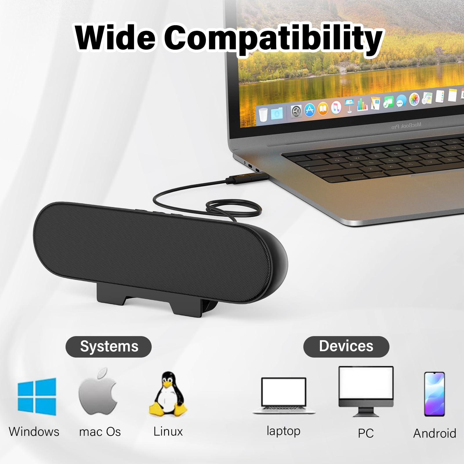 LXTNFU Computer Speakers for Desktop Monitor,Single Speakers for Desktop PC,Laptop Speaker with Loud Sound,Volume Control Easily Clamps to Monitors(USB-C to USB Adapter Included) (Black) - Image 5