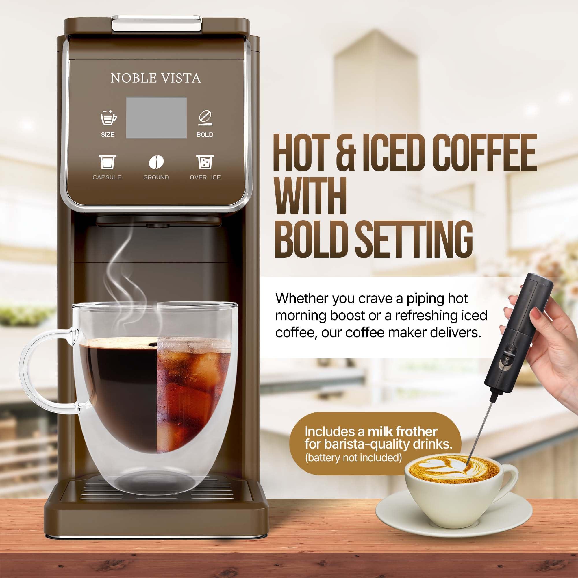 NOBLE VISTA Hot And Iced Coffee Maker, Milk Frother, K Cup Single Serve Coffee Maker, Ground Coffee, Iced Tea, 6-14 OZ Brew, 52 OZ Water Tank - Image 4