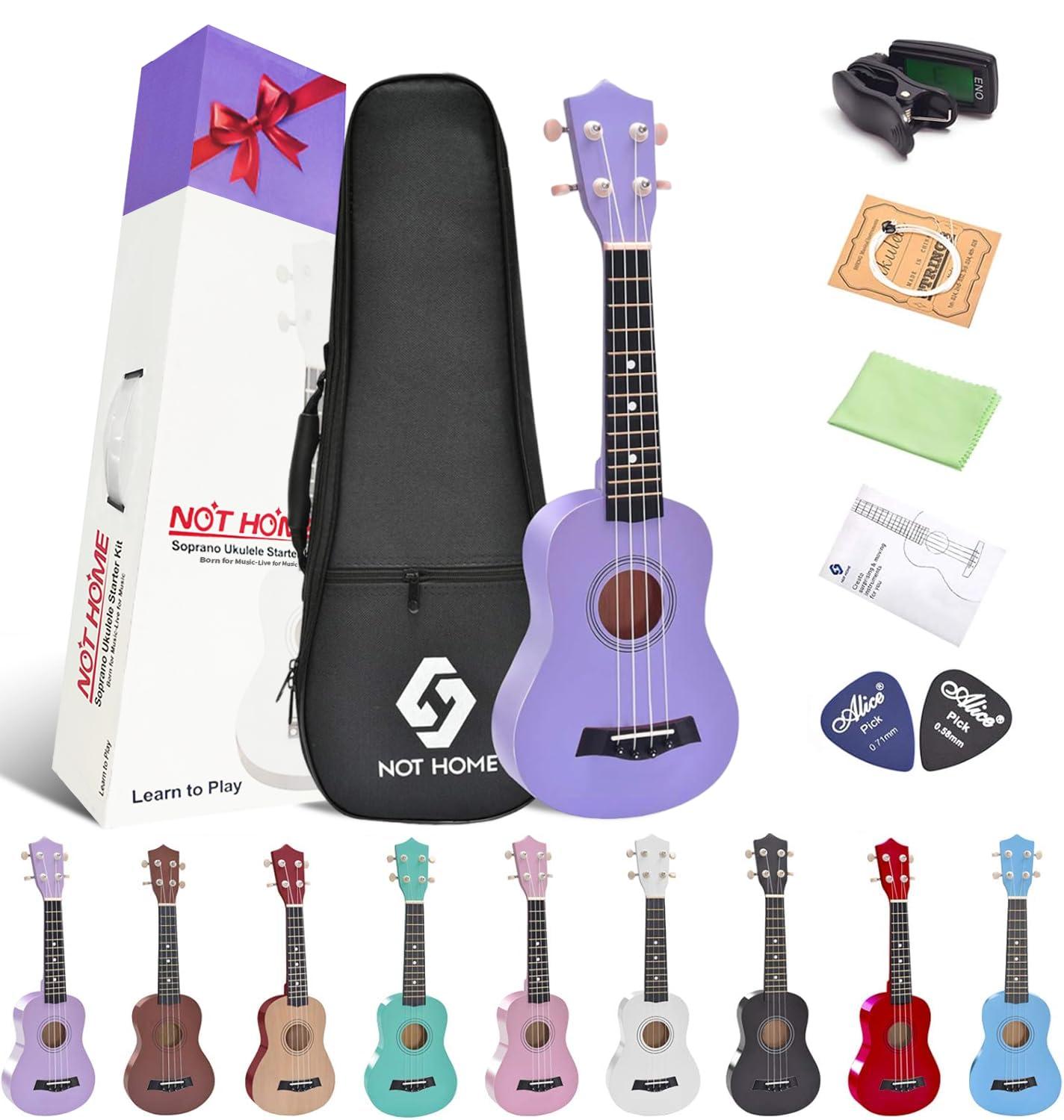 Soprano Ukulele Beginner Pack, 21 Inch Basswood kids Ukuleles Starter Kit with Gig Bag Spare Strings Tuner and Picks. (purple)
