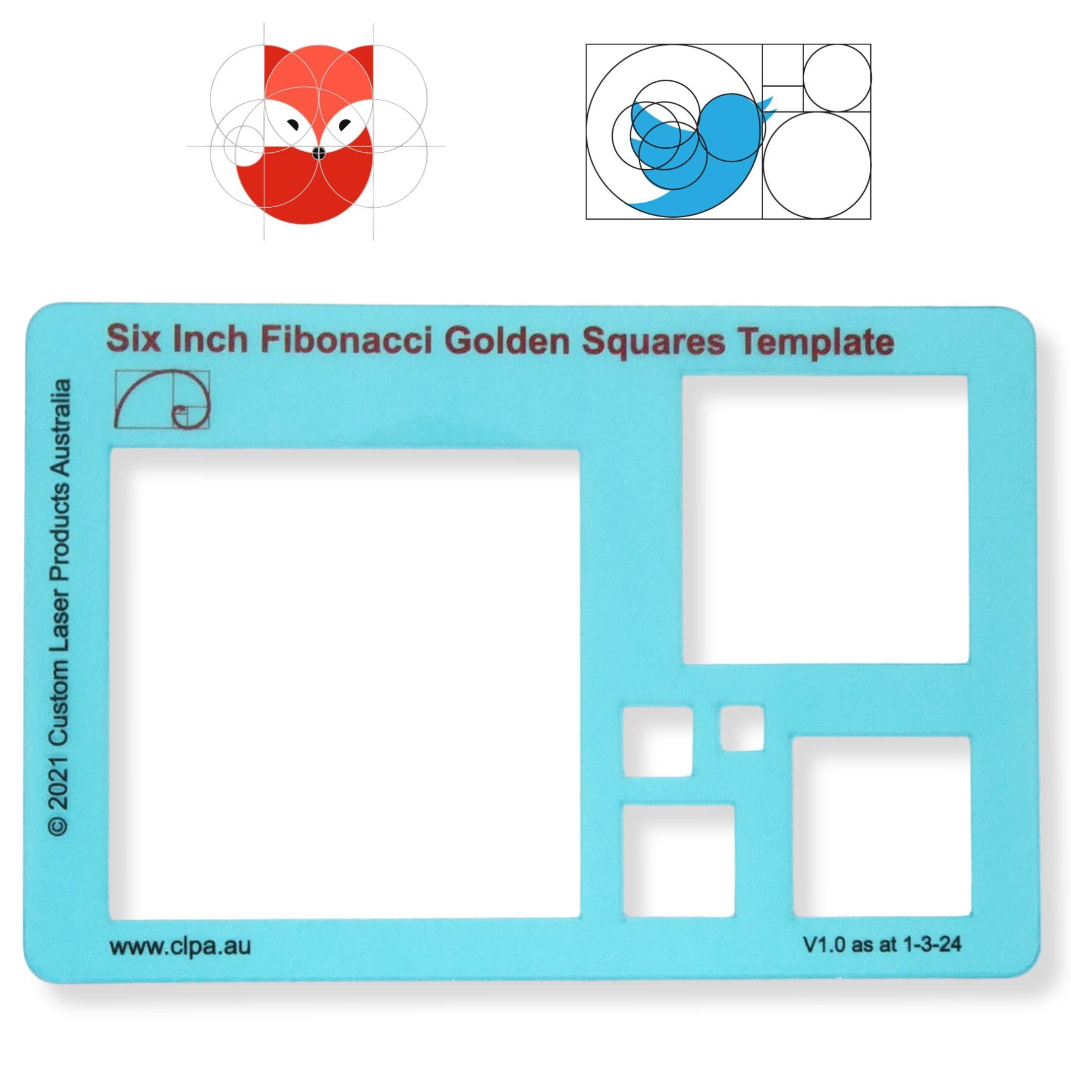 CLPA 6" Square Stencil Template for Drawing and Drafting: A Fibonacci-Inspired Square Drawing Tool for Artists Allows The Simple Application of The Golden or Divine Ratio for Artistic Design