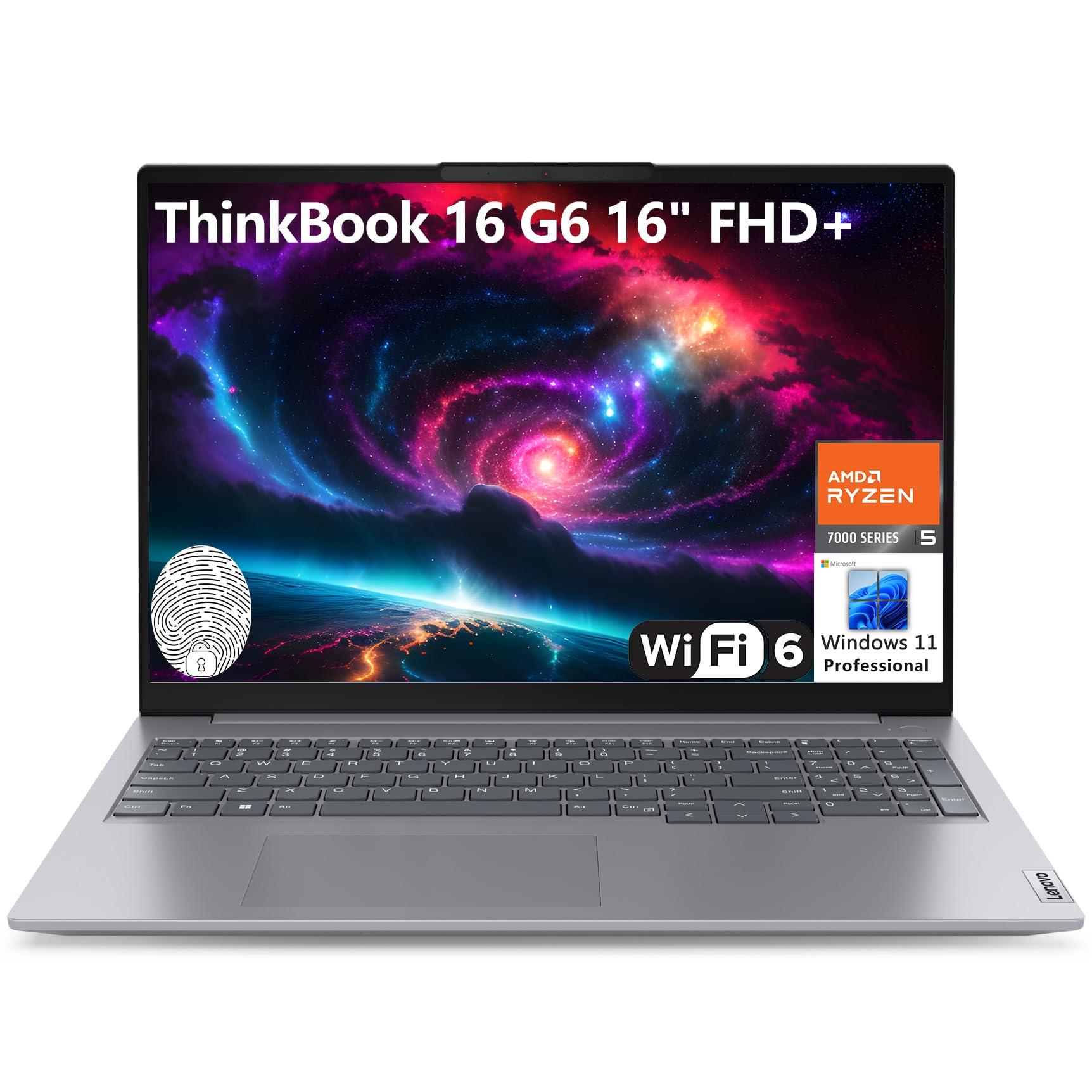 Lenovo ThinkBook 16 G6 16" FHD+ Laptop Computer, Hexa-Core AMD Ryzen 5 7430U (Beat i7-1355U), 16GB DDR4 RAM, 512GB PCIe SSD, WiFi 6, Bluetooth 5.3, Fingerprint Reader, Windows 11 Pro, AZ-XUT