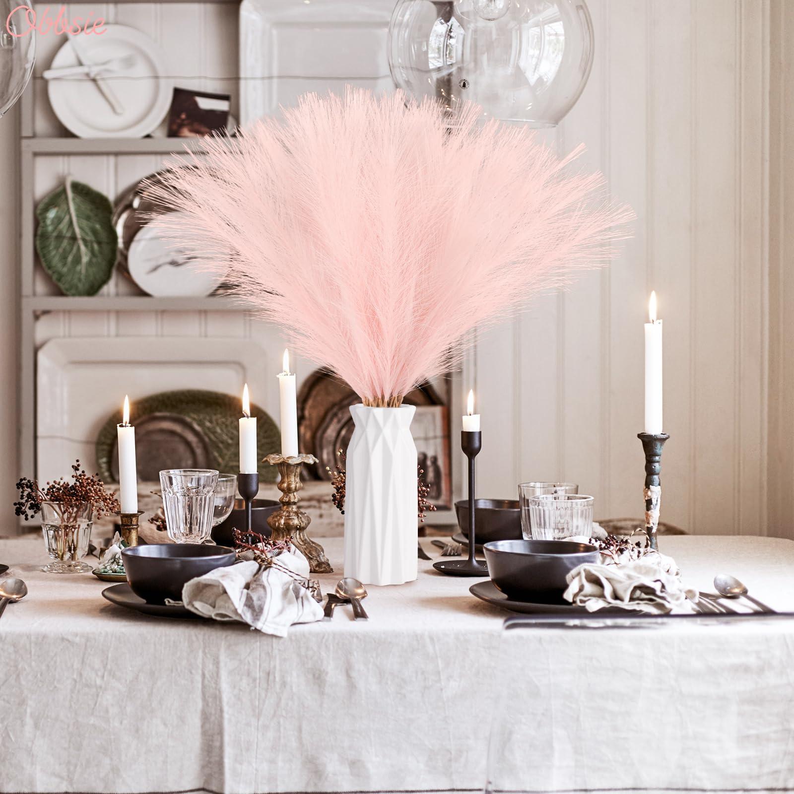 obbsie 50pcs Pink Faux Pampas Grass Decor, 21.6" Short Artificial Pompous Grass Floral Fake Pompas Grass Branches Vase Filler Flower Arrangement for Home Wedding Boho Decor - Image 6