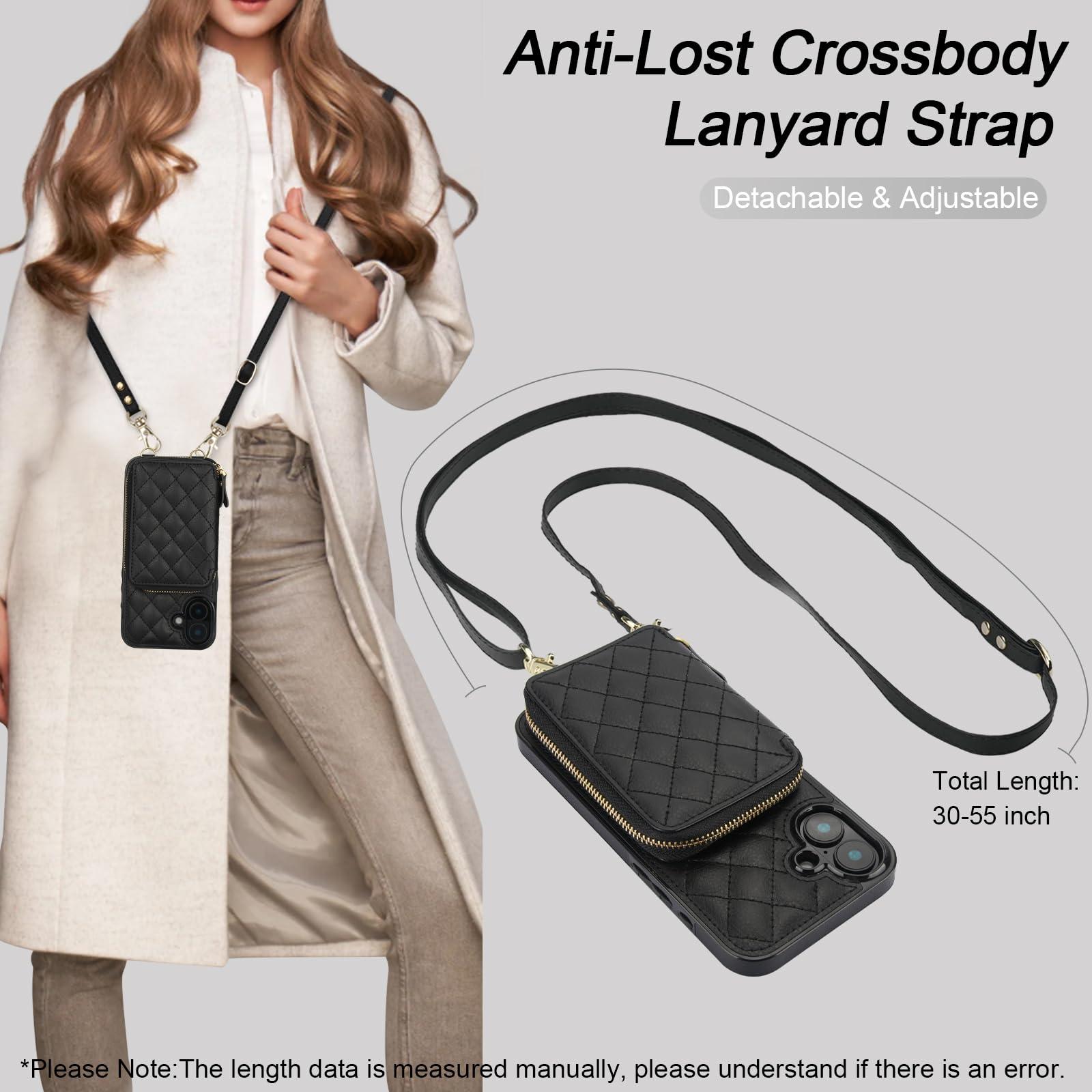 Bocasal Crossbody Wallet Case for iPhone 16 Plus, RFID Blocking PU Leather Zipper Handbag Purse Flip Cover, Kickstand Folio Case with Card Slots Holder Wrist Strap Lanyard 5G 6.7 Inch (Black) - Image 5