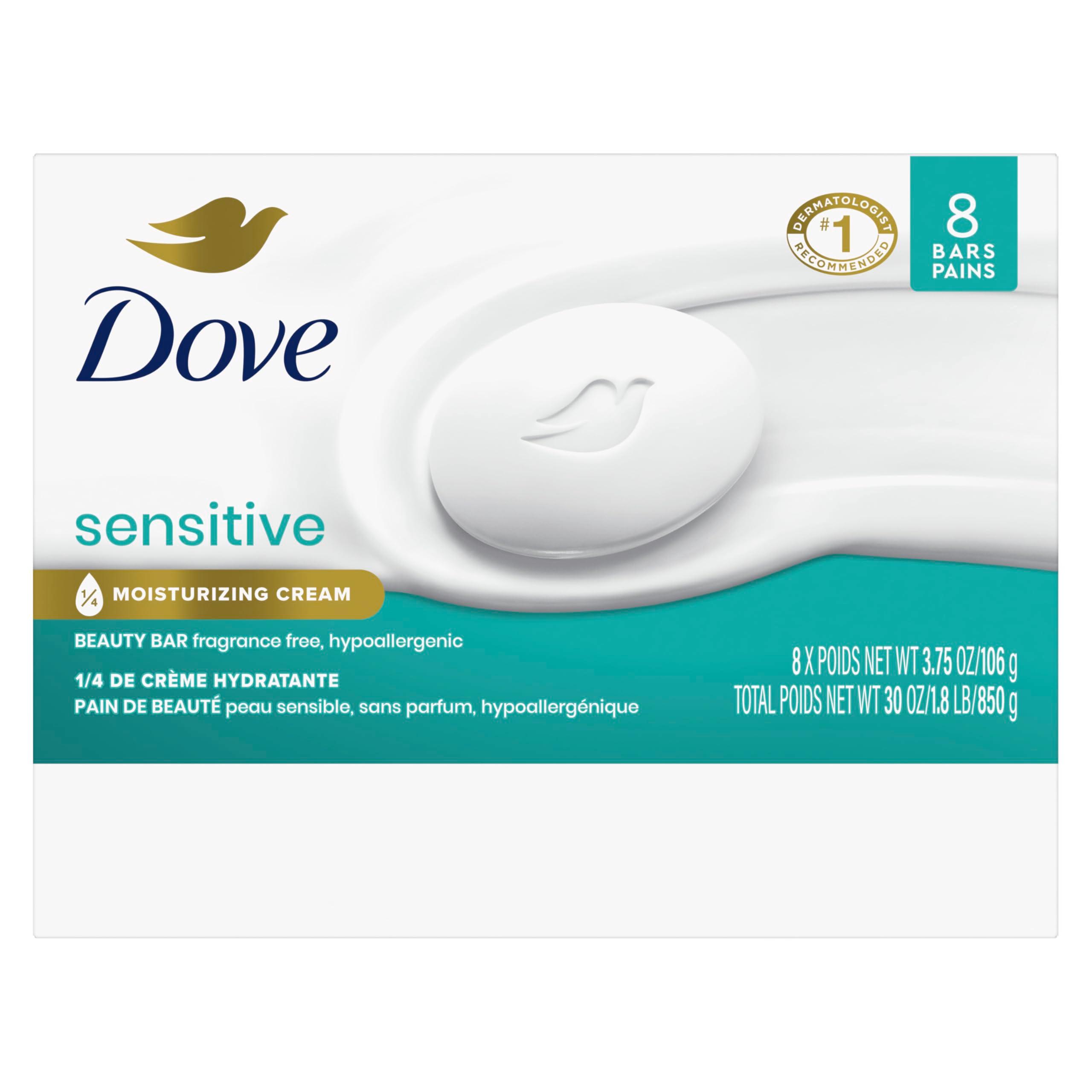 Dove Beauty Bar Soap Sensitive, 8 Bars for Sensitive Skin, Fragrance Free and Hypoallergenic 3.75 oz - Image 2