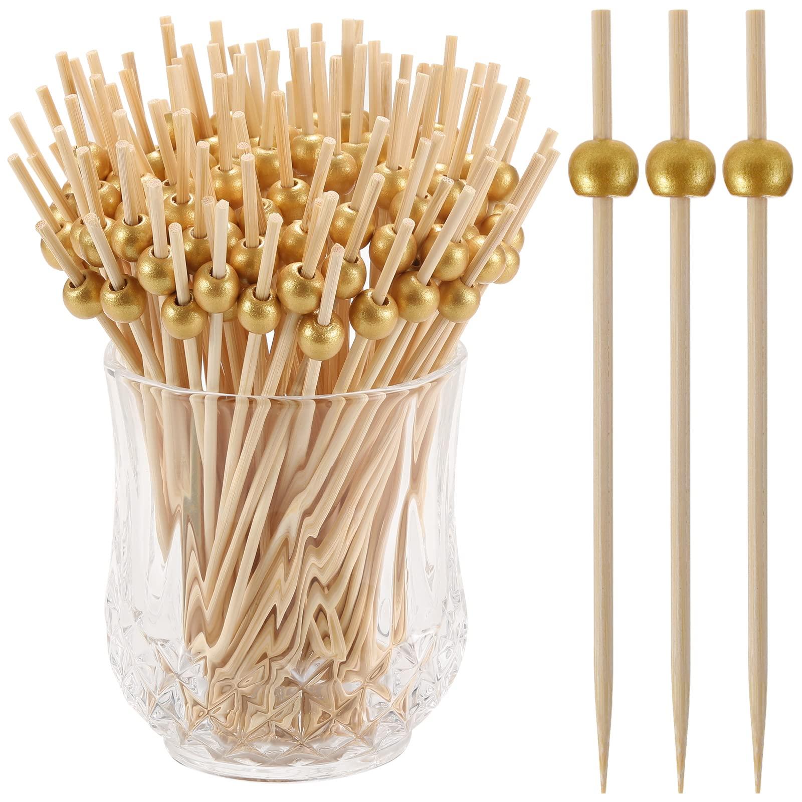 200 Pcs Cocktail Picks, 4.7 Inch Toothpicks for Appetizers, Bamboo Cocktail Sticks Skewers for Drinks, Desserts, Charcuterie, Wedding Party Fancy Toothpicks, Gold Pearl Mini Food Picks Decorative - Image 9