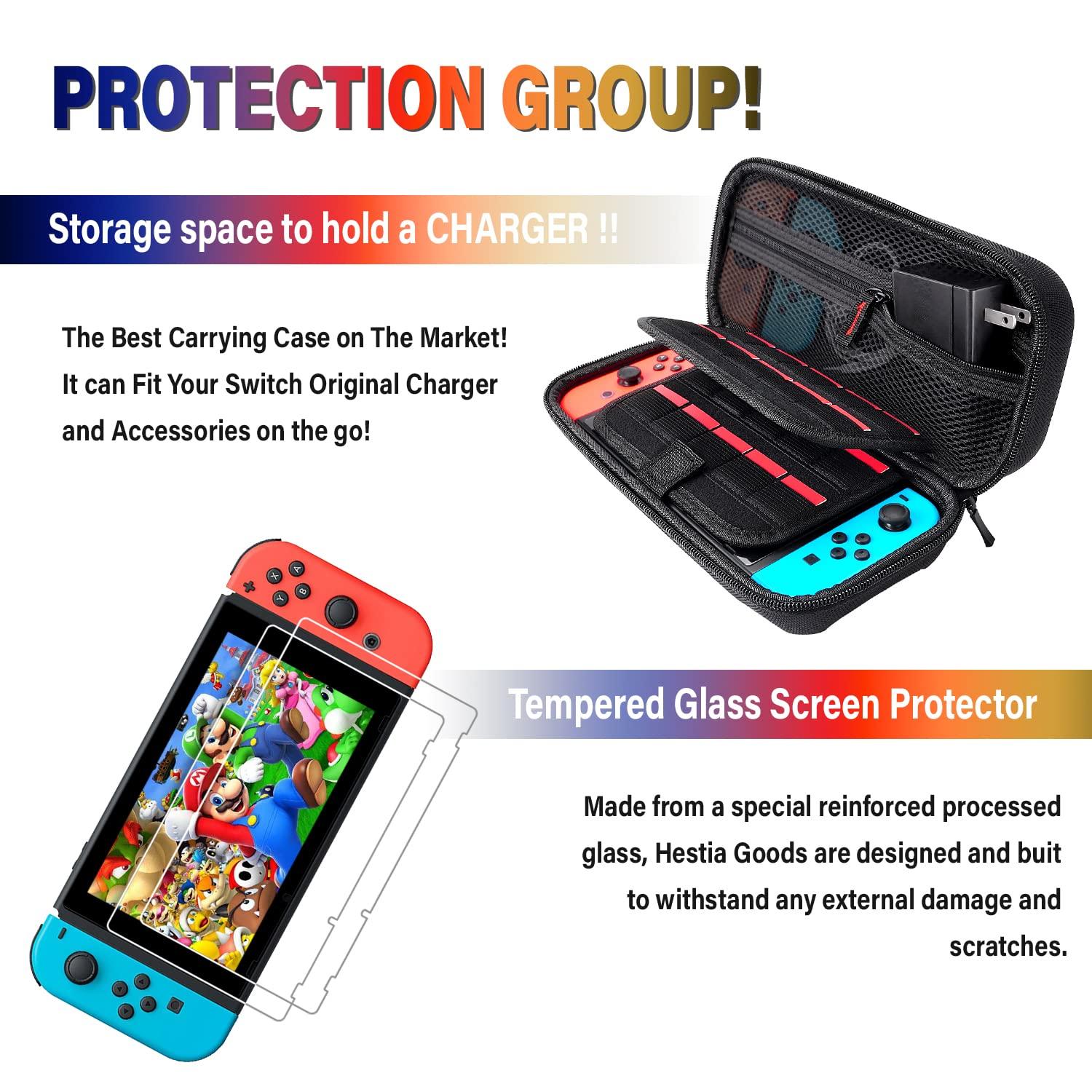 Deruitu Switch Accessories Bundle Compatible with Nintendo Switch, Kit with Carrying Case, Screen Protector, Compact Playstand, Game Case, Joystick Cap, Charging Dock,Steering Wheel, (18 in 1) - Image 3